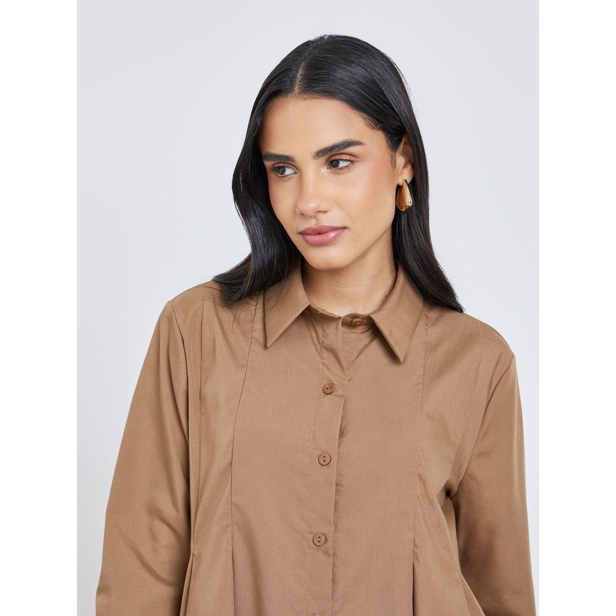 Styli Flared Box Pleat Shirt with Long Sleeves-women-clothing-shirtsandblouses-shirts-image-3