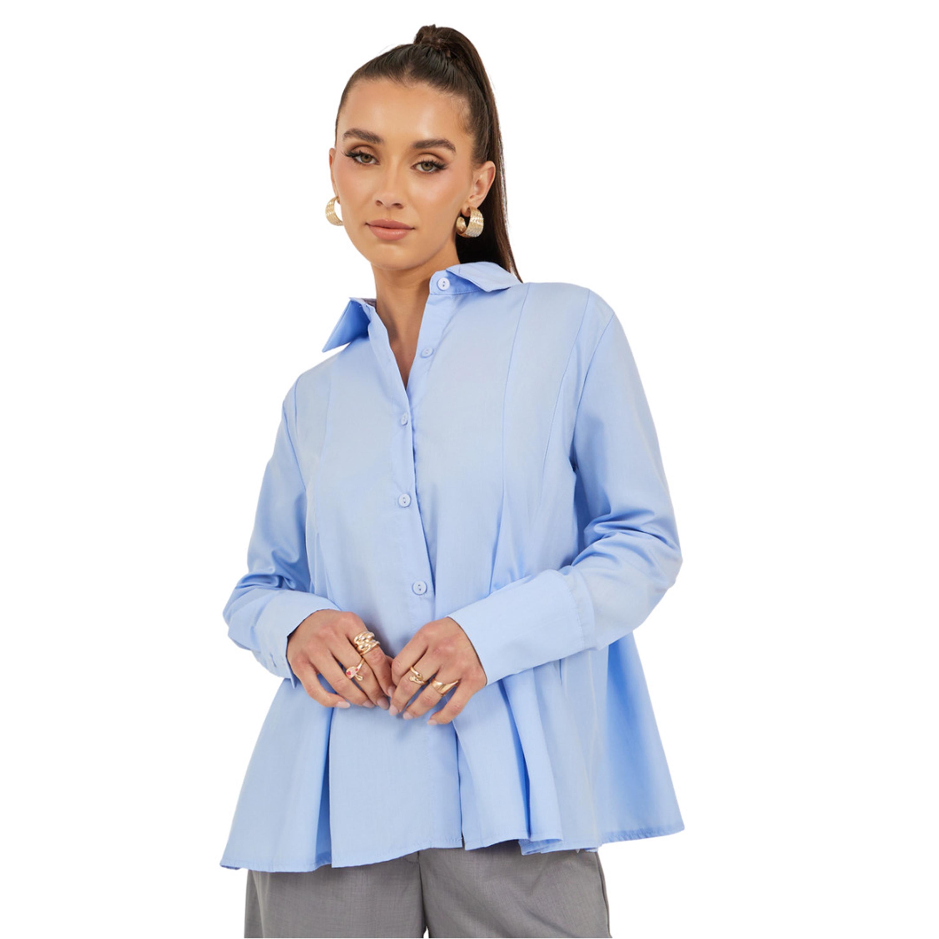 Styli Solid Long Sleeve Pleated Poplin Shirt-women-clothing-shirtsandblouses-shirts-image-2