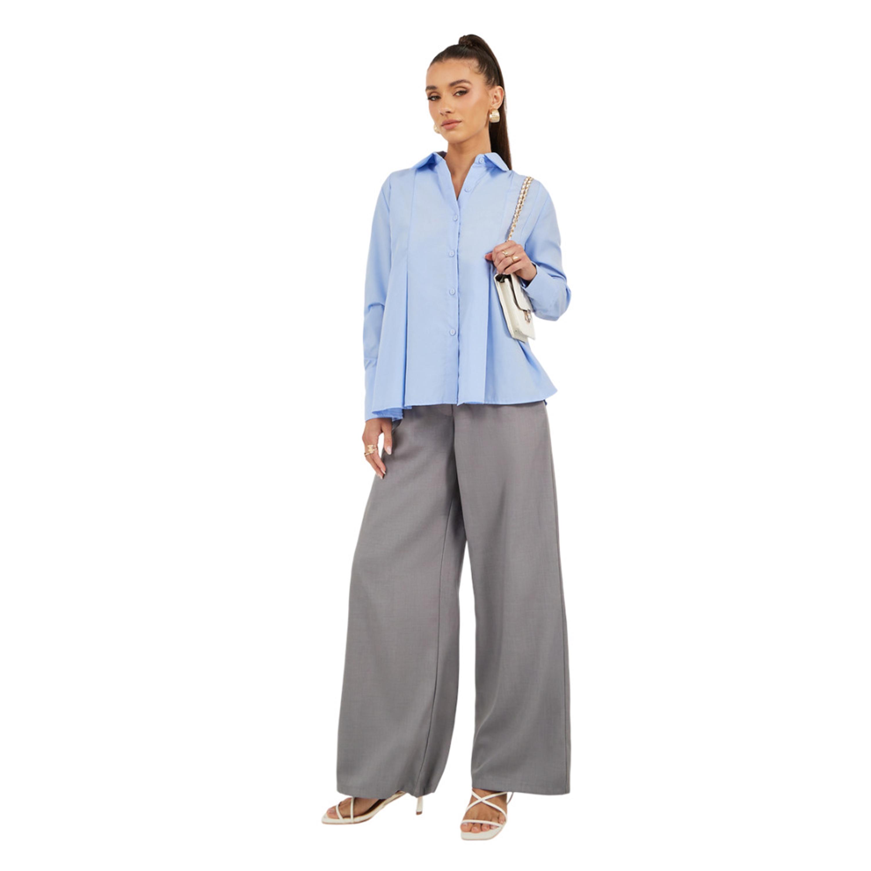 Styli Solid Long Sleeve Pleated Poplin Shirt-women-clothing-shirtsandblouses-shirts-image-3