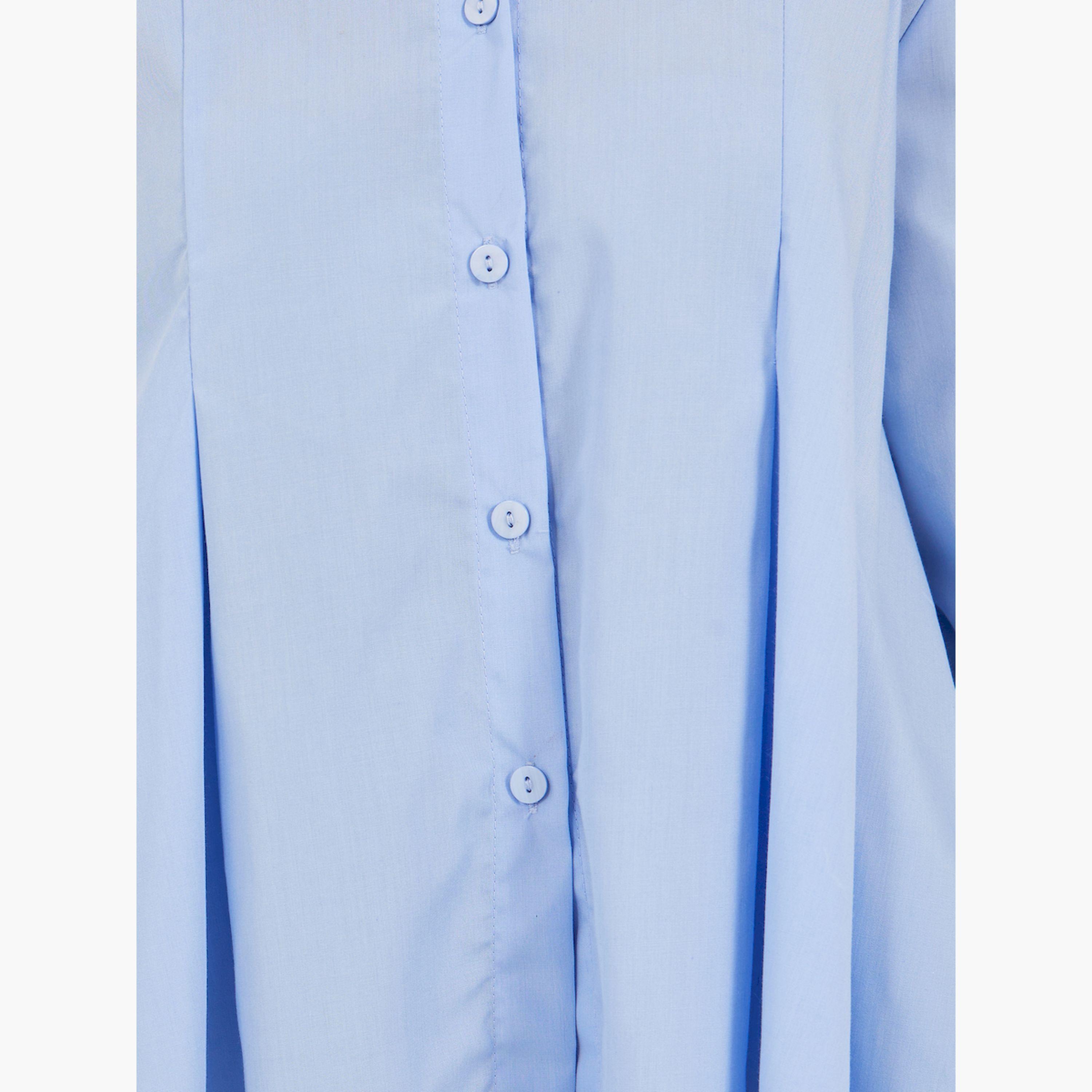 Styli Solid Long Sleeve Pleated Poplin Shirt-women-clothing-shirtsandblouses-shirts-image-4