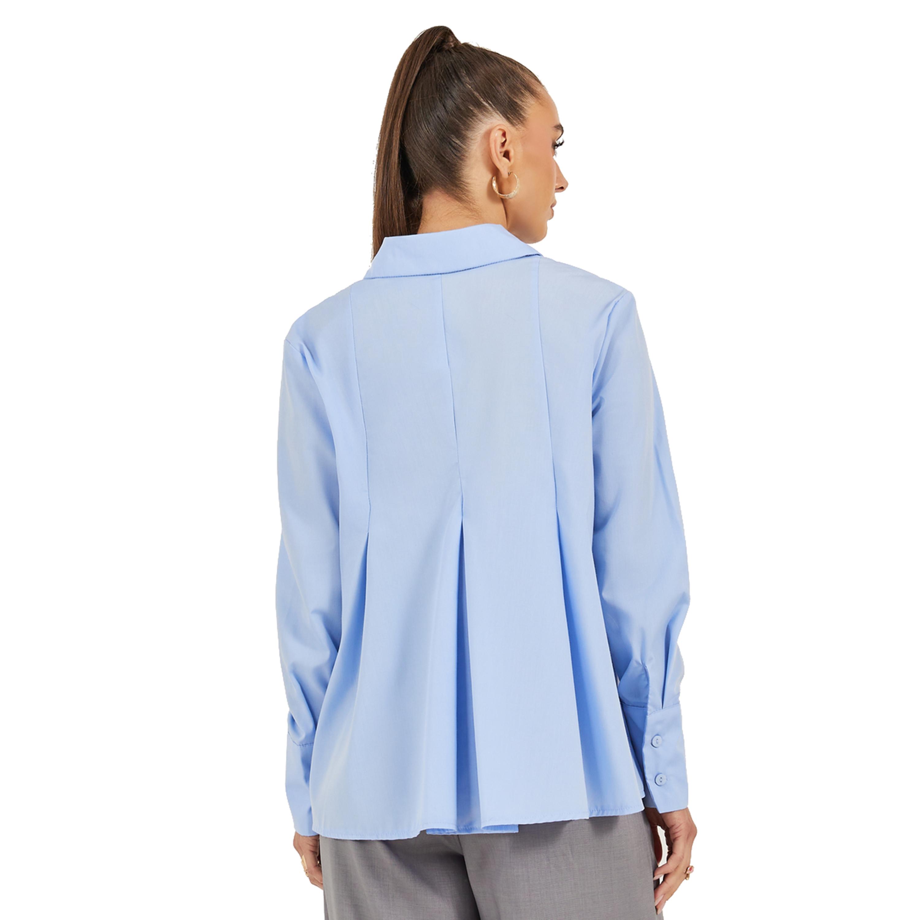 Styli Solid Long Sleeve Pleated Poplin Shirt-women-clothing-shirtsandblouses-shirts-image-5