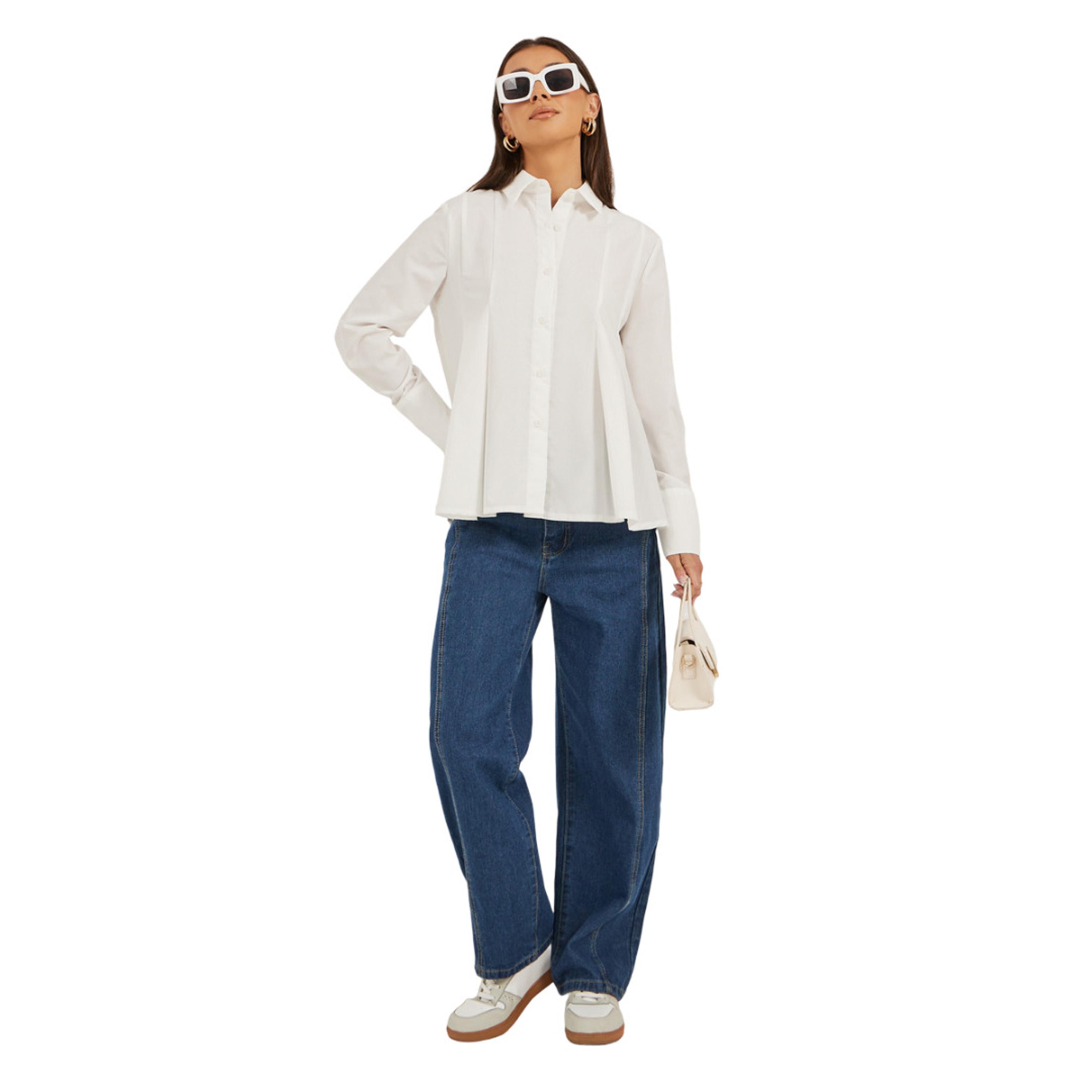 Styli Solid Long Sleeve Pleated Poplin Shirt-women-clothing-shirtsandblouses-shirts-image-1