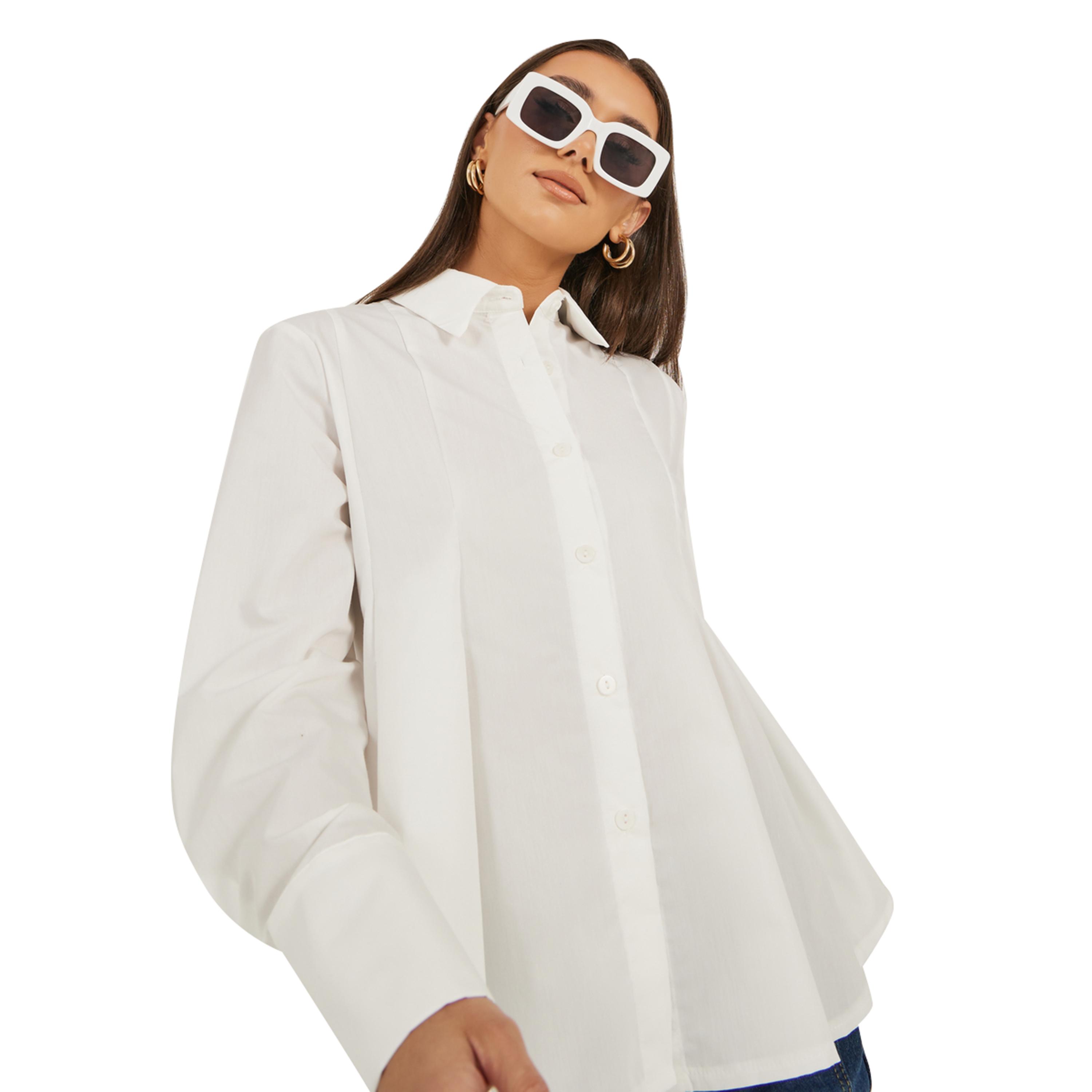 Styli Solid Long Sleeve Pleated Poplin Shirt-women-clothing-shirtsandblouses-shirts-image-2