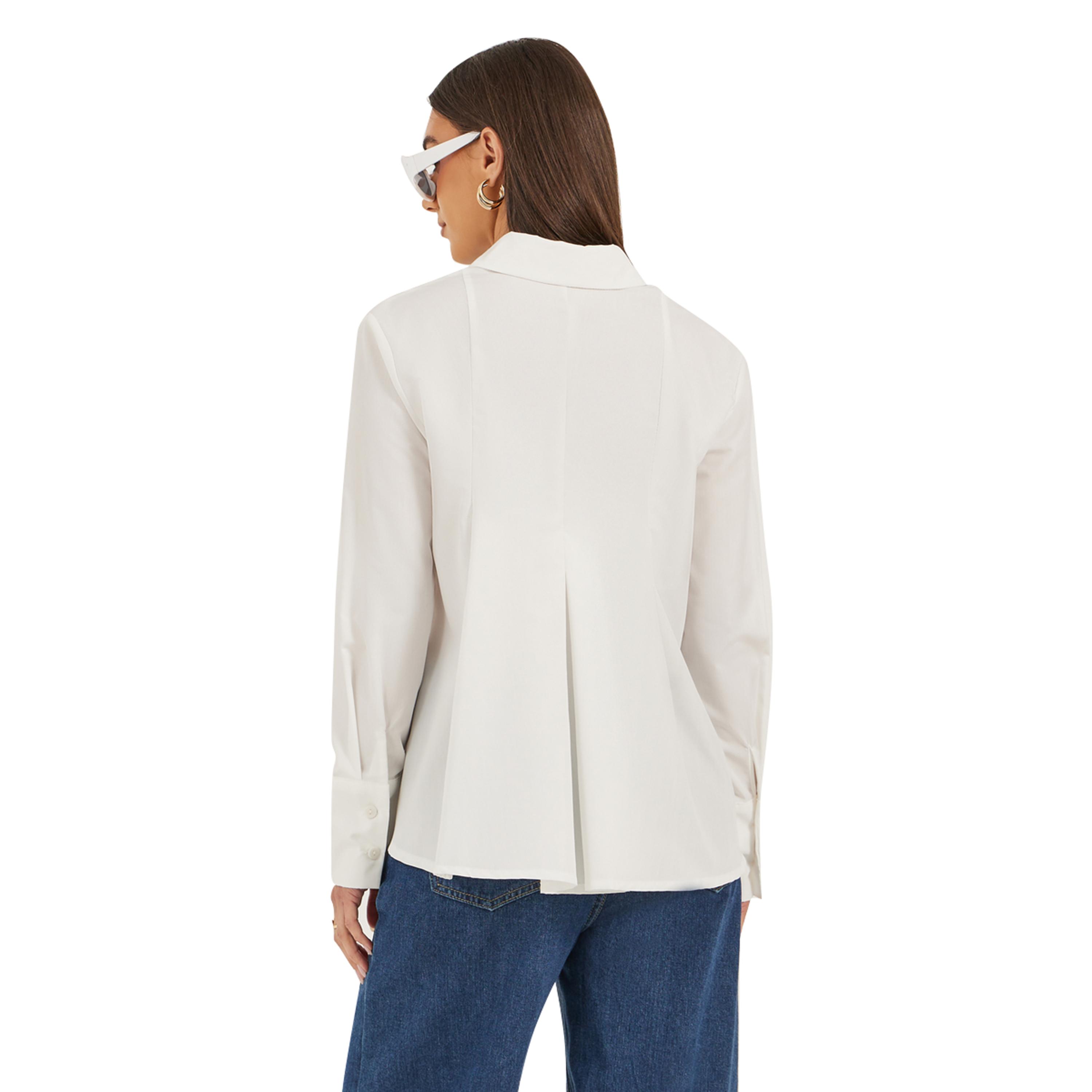 ستايلي -  قميص بوبلين سادة بأكمام طويلة ومطوي-women-clothing-shirtsandblouses-shirts-image-1