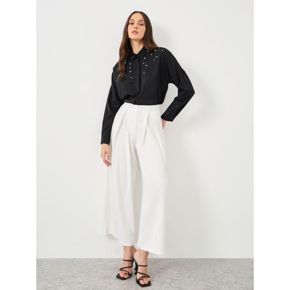 بلوزة بقصة عادية منمقة باللؤلؤ مع أكمام طويلة-women-clothing-shirtsandblouses-shirts-image-2