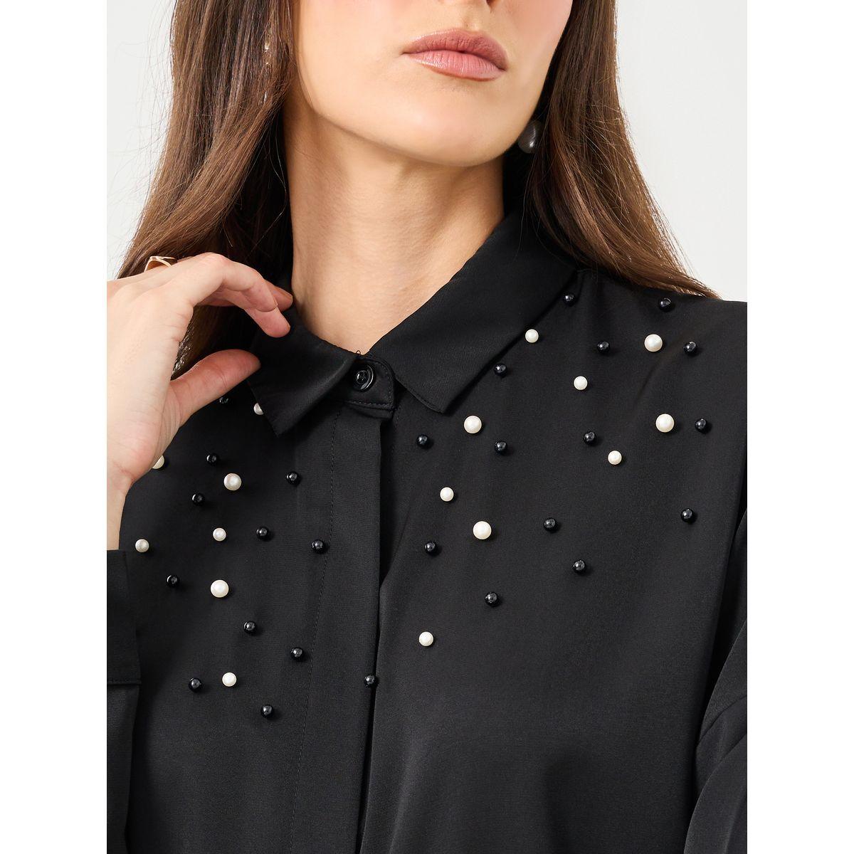 بلوزة بقصة عادية منمقة باللؤلؤ مع أكمام طويلة-women-clothing-shirtsandblouses-shirts-image-3
