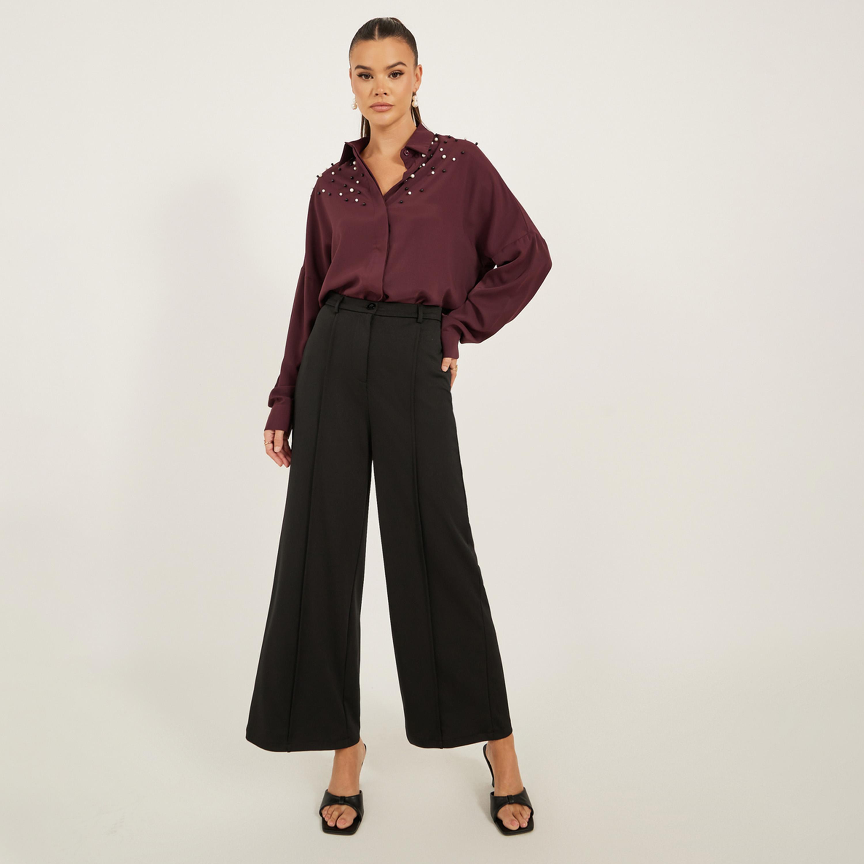ستايلي - قميص بقصّة عادية وأكمام طويلة مزين باللؤلؤ الصناعي-women-clothing-shirtsandblouses-shirts-image-2