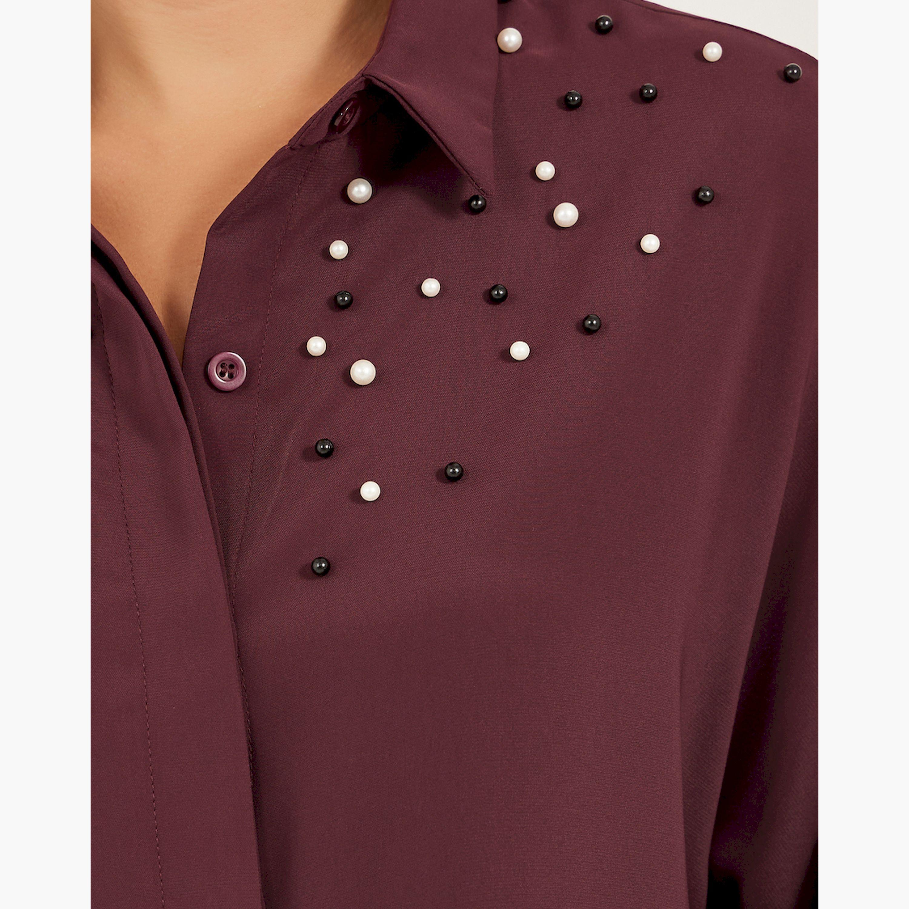 ستايلي - قميص بقصّة عادية وأكمام طويلة مزين باللؤلؤ الصناعي-women-clothing-shirtsandblouses-shirts-image-4