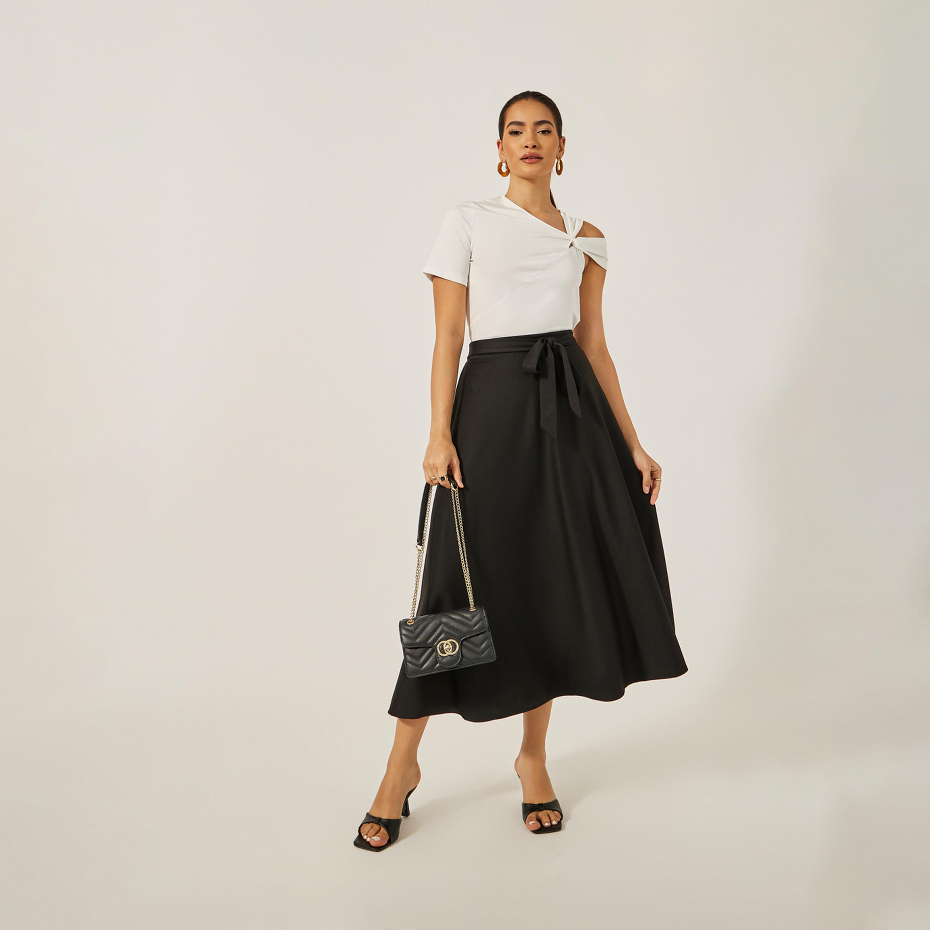 Styli High Rise A-Line Midi Skirt with Tie-Up Belt Detail-women-clothing-bottoms-skirts-image-1