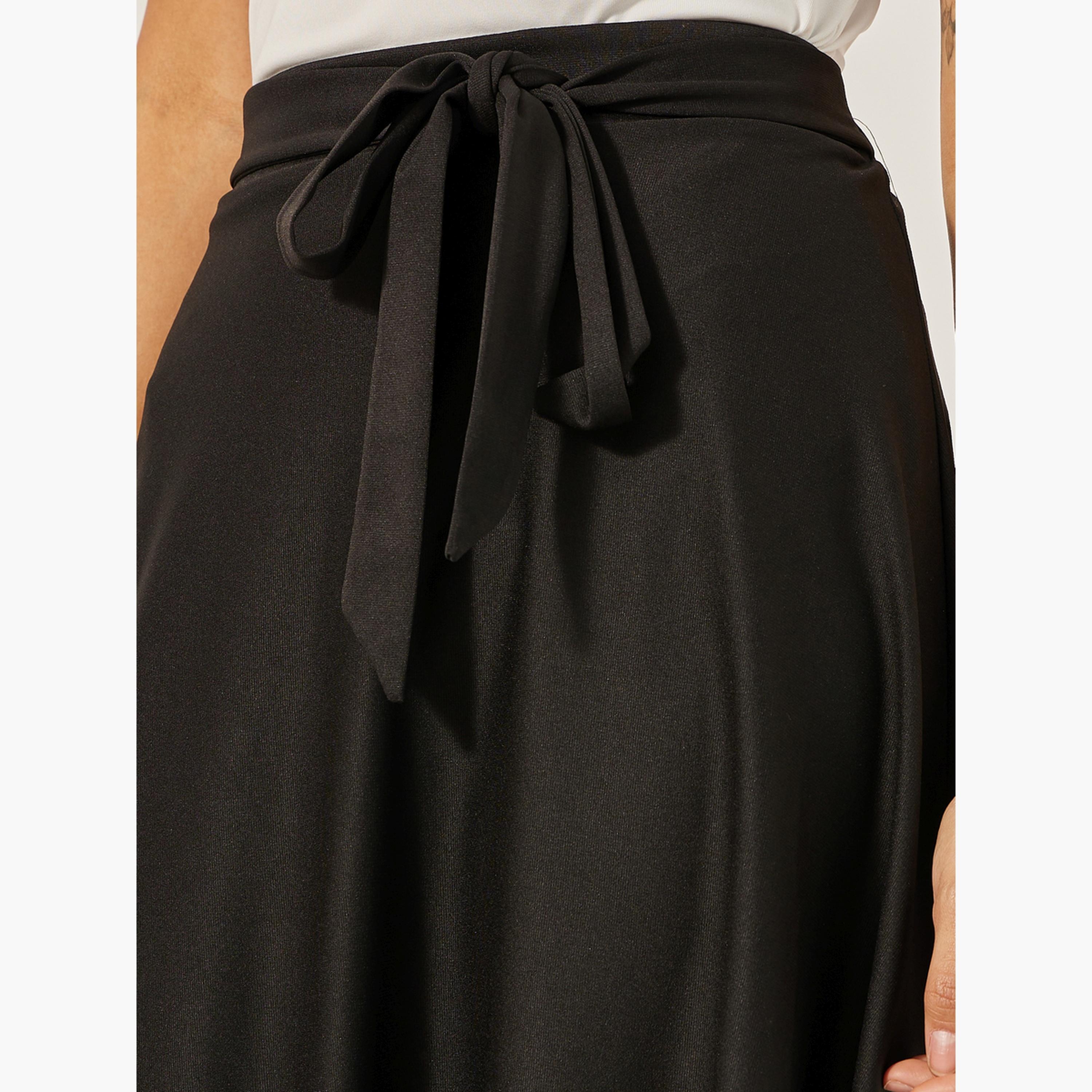 ستايلي - تنورة ميدي عالية الخصر بتصميم A مع حزام برباط-women-clothing-bottoms-skirts-image-3