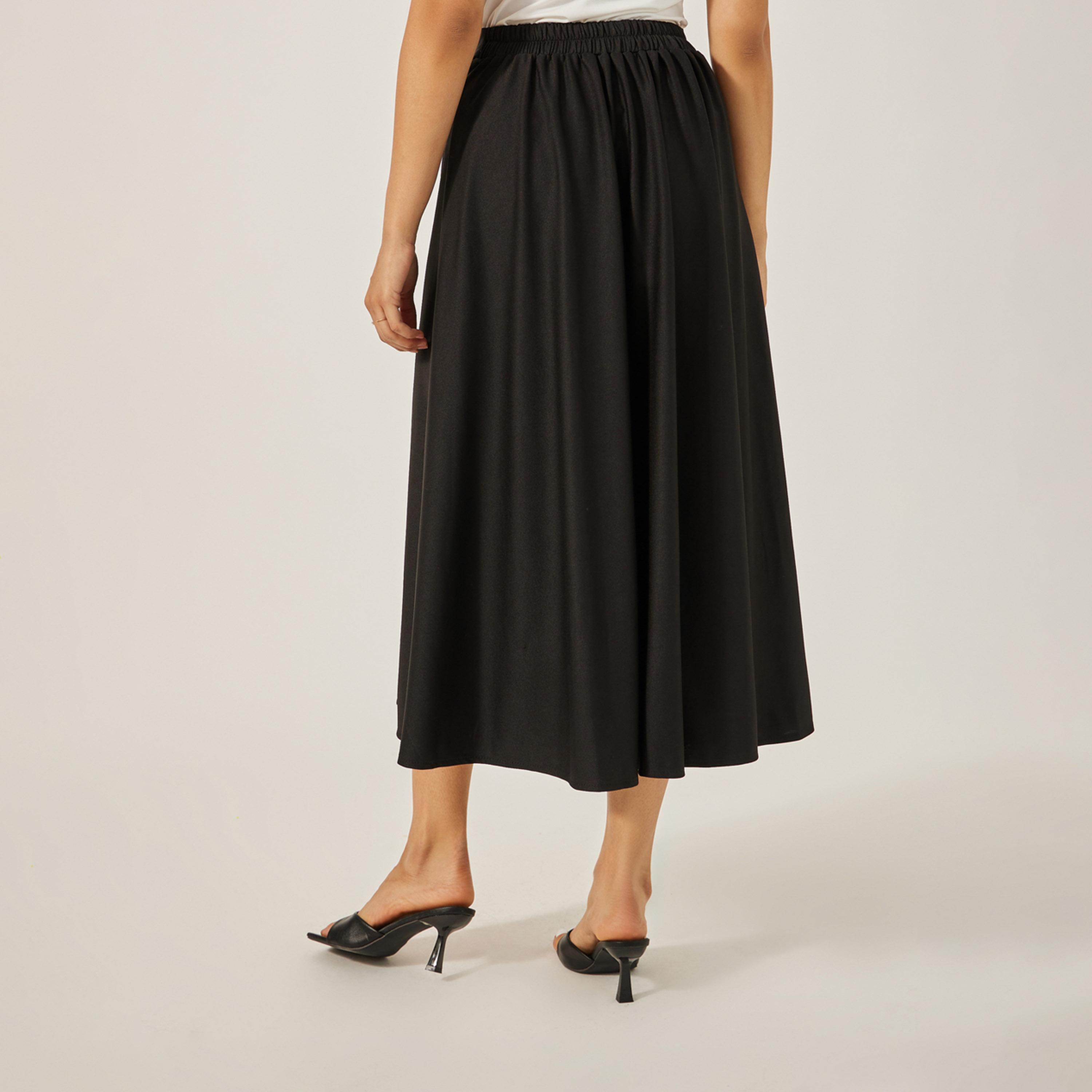 ستايلي - تنورة ميدي عالية الخصر بتصميم A مع حزام برباط-women-clothing-bottoms-skirts-image-4
