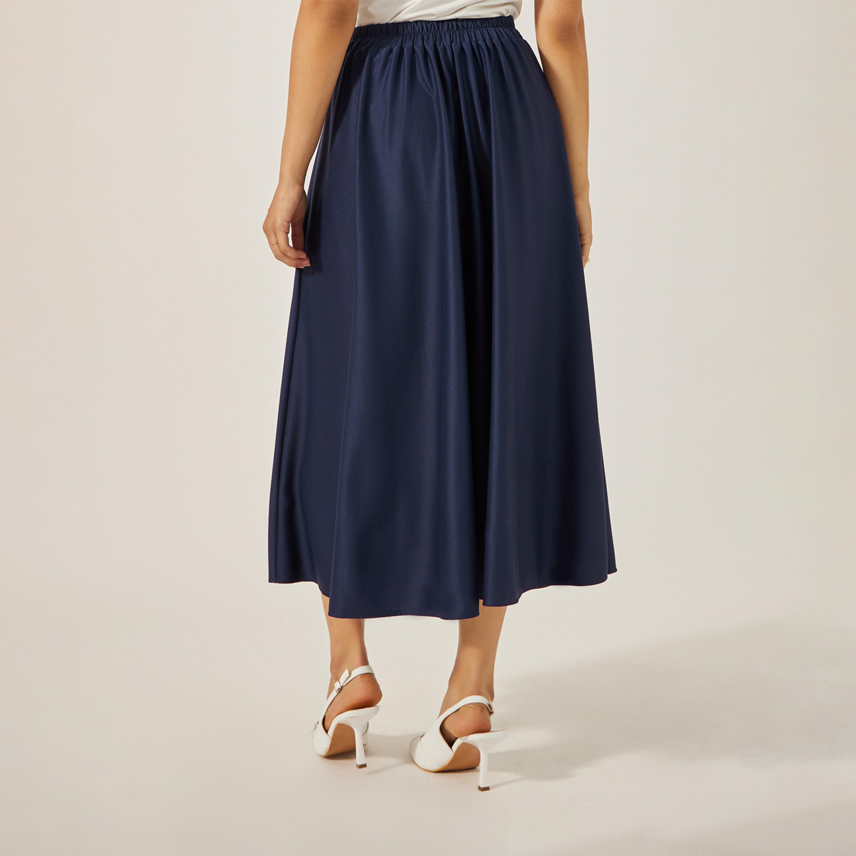 ستايلي - تنورة ميدي عالية الخصر بتصميم A مع حزام برباط-women-clothing-bottoms-skirts-image-4