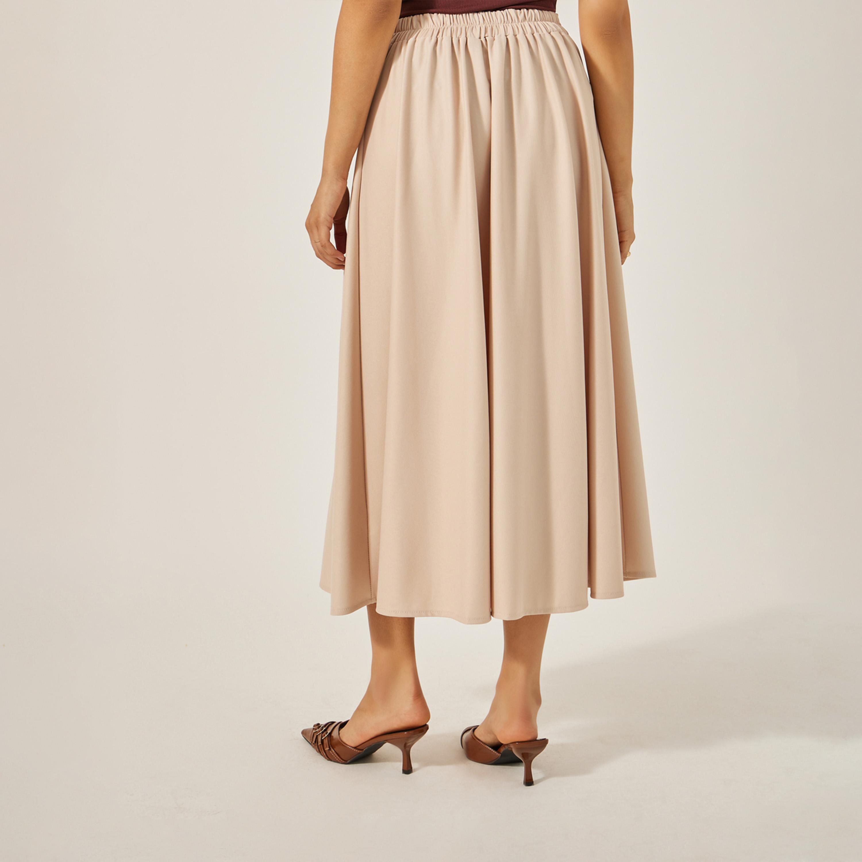 ستايلي - تنورة ميدي عالية الخصر بتصميم A مع حزام برباط-women-clothing-bottoms-skirts-image-4