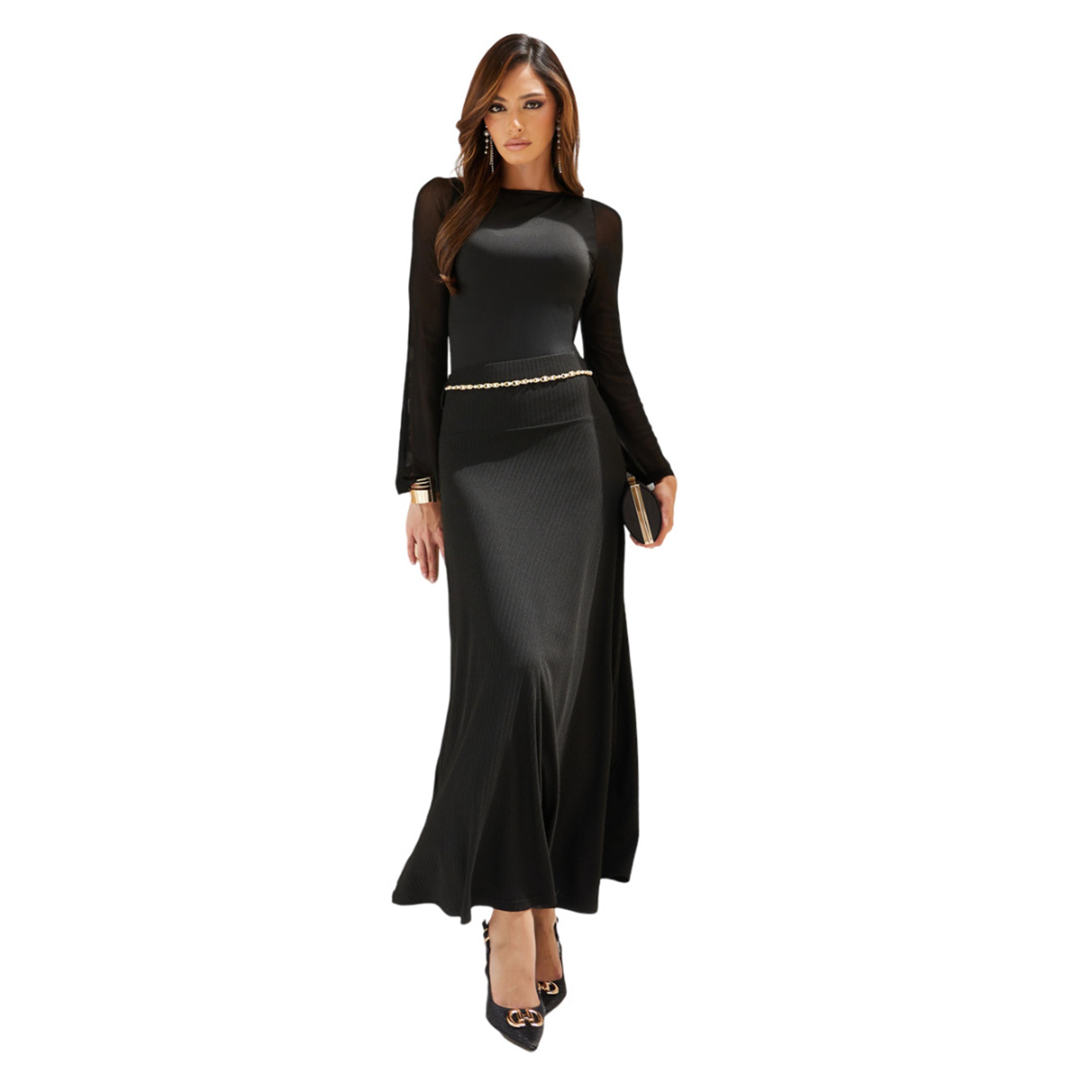 ستايلي - تنورة ماكسي مضلعة على شكل حرف A مع تفاصيل سلسلة-women-clothing-bottoms-skirts-image-1