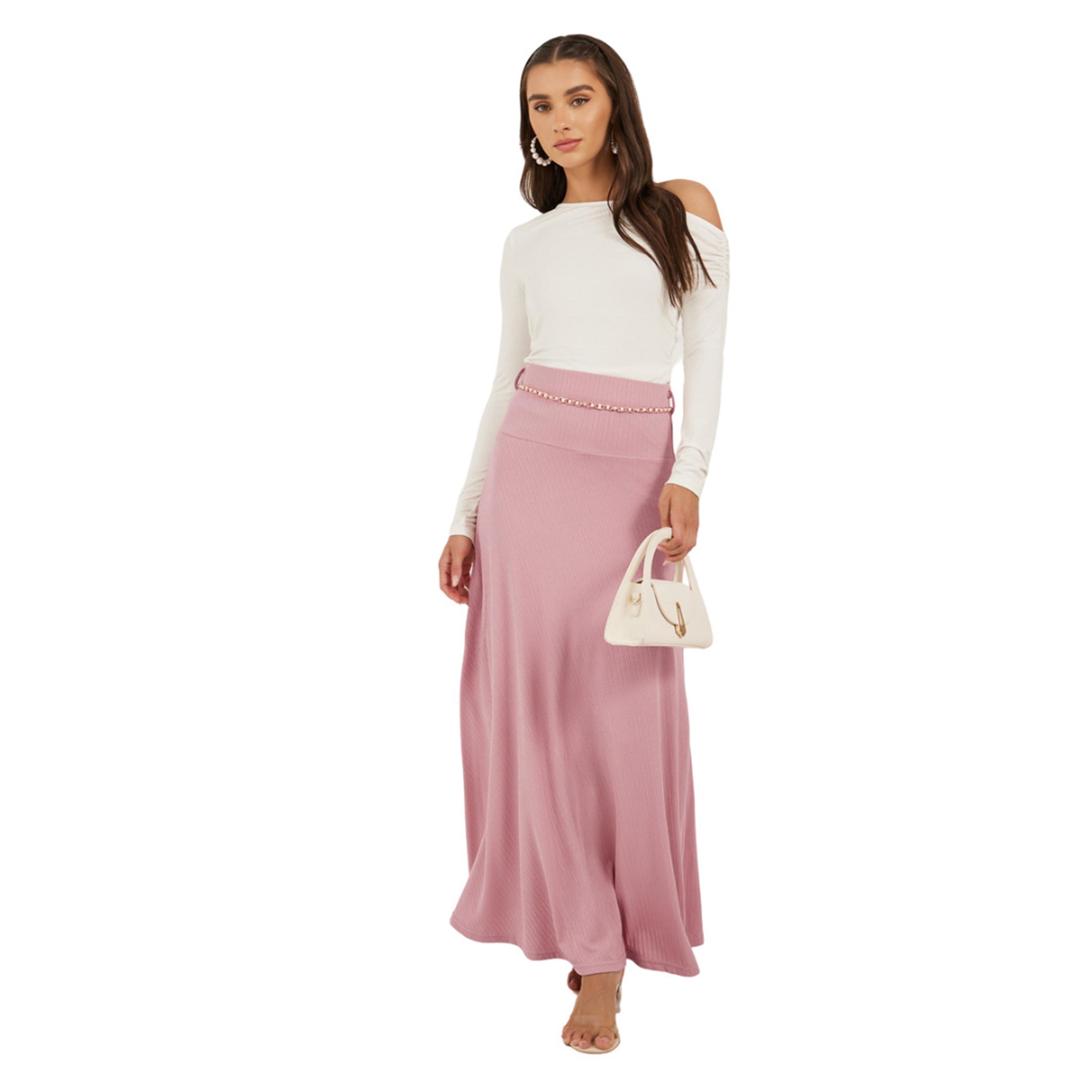 ستايلي -  فستان ماكسي على شكل حرف A  مع تفاصيل حزام سلسلة-women-clothing-bottoms-skirts-image-1