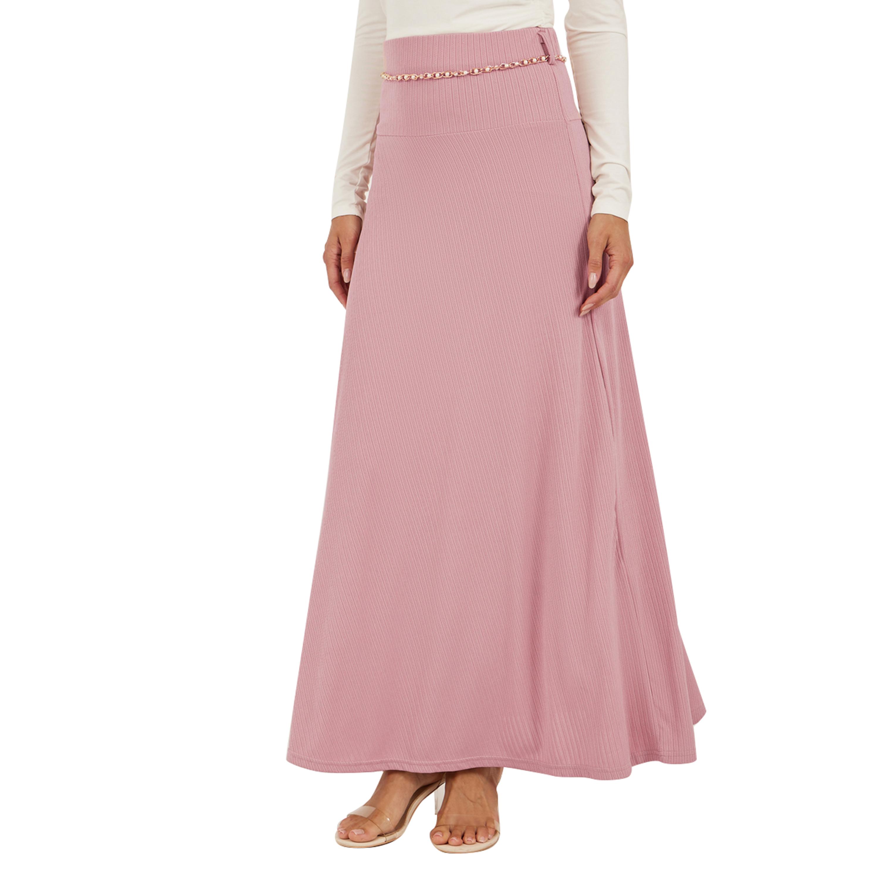 Styli Textured A-Line Maxi Dress with Chain Belt Detail-women-clothing-bottoms-skirts-image-2