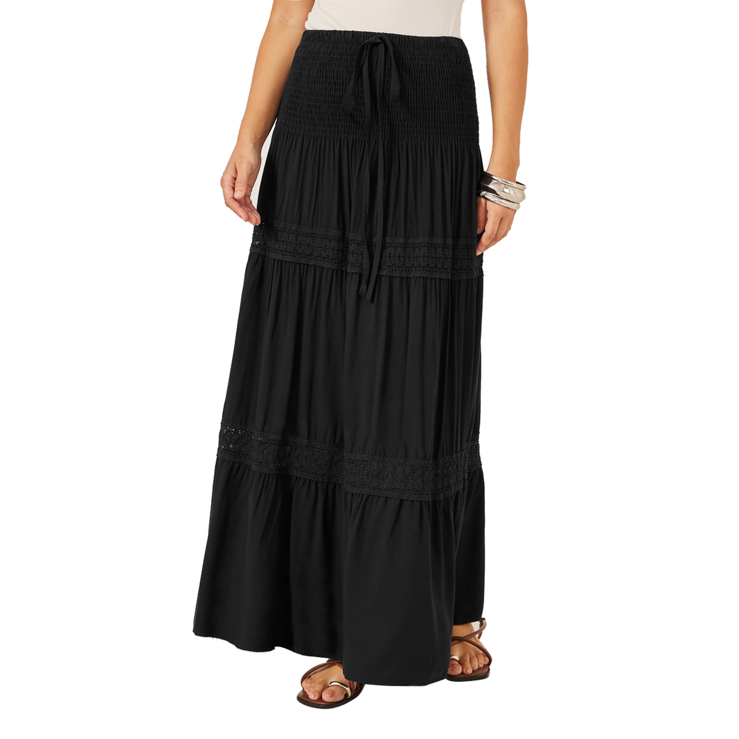 ستايلي - فستان ماكسي بقصّة A مع أجزاء دانتيل وخصر مجمع-women-clothing-bottoms-skirts-image-2