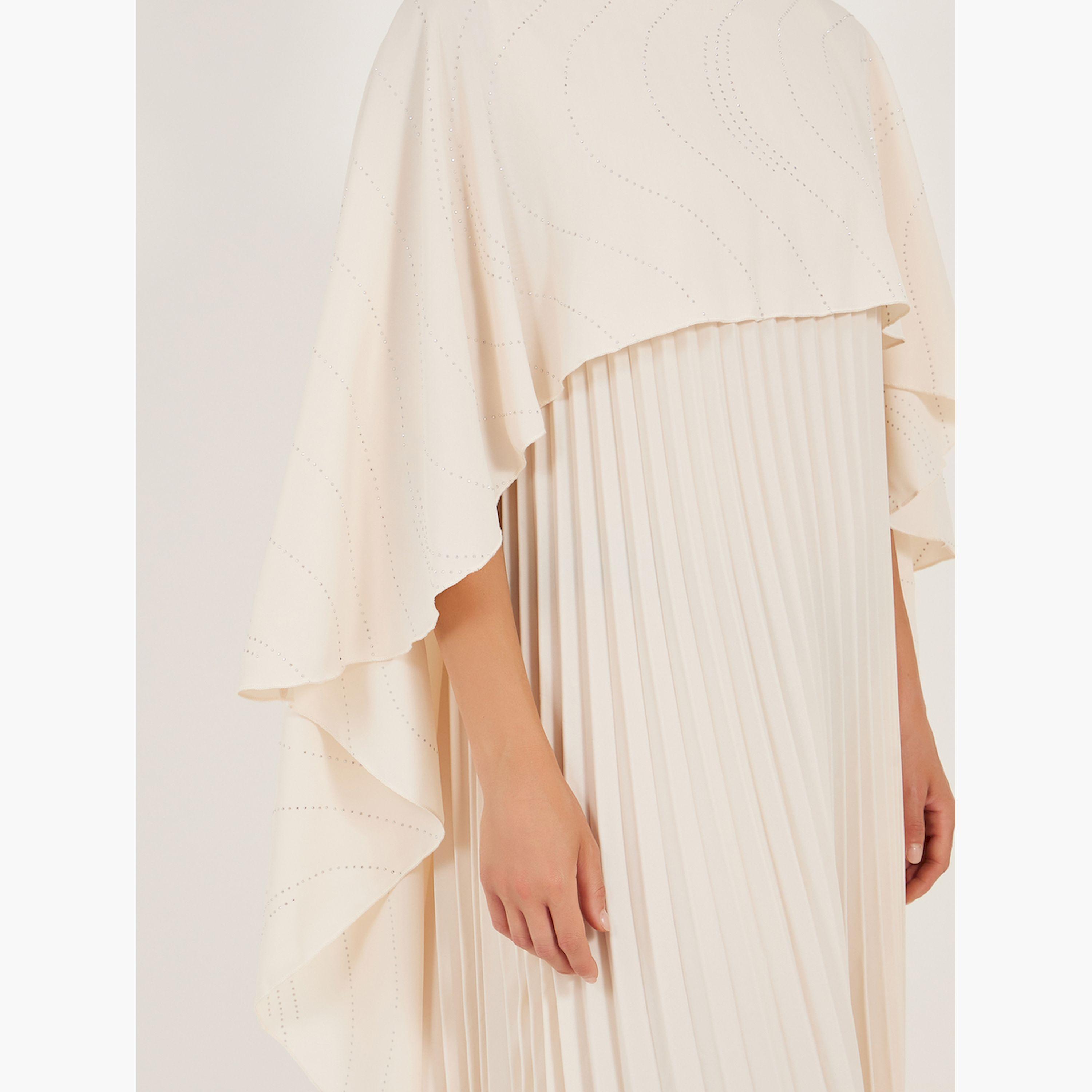 ستايلي - فستان ماكسي سادة بأكمام واسعة منسدلة وثنيات وقصّة A-women-clothing-dresses-image-4