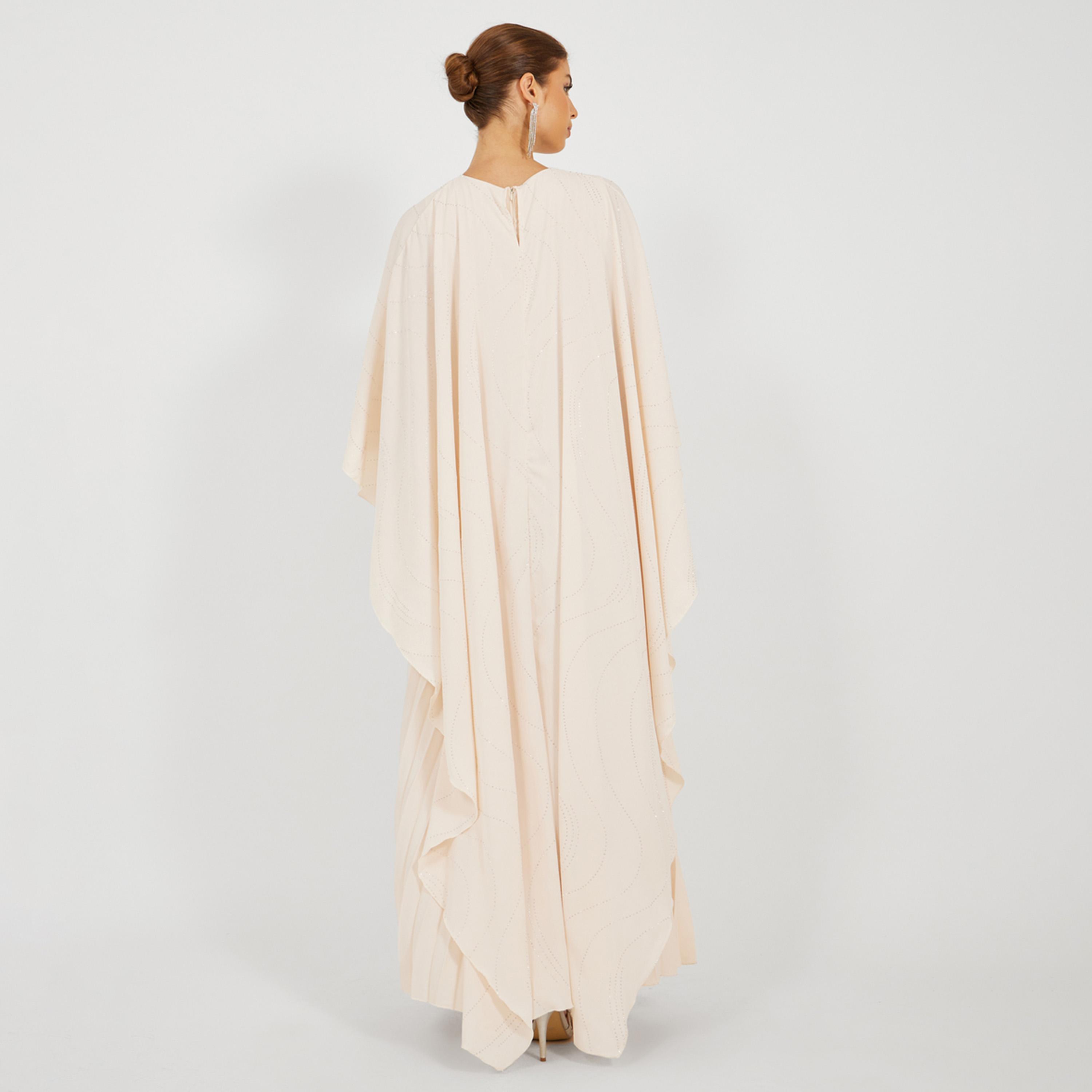 ستايلي - فستان ماكسي سادة بأكمام واسعة منسدلة وثنيات وقصّة A-women-clothing-dresses-image-6