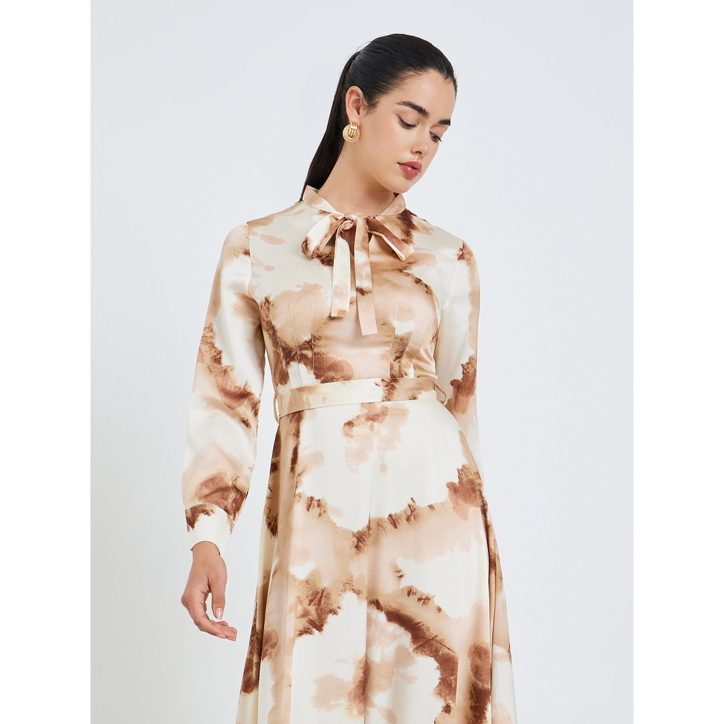 فستان طويل مطبوع بحافة شراشيب للنساء-women-clothing-dresses-image-2
