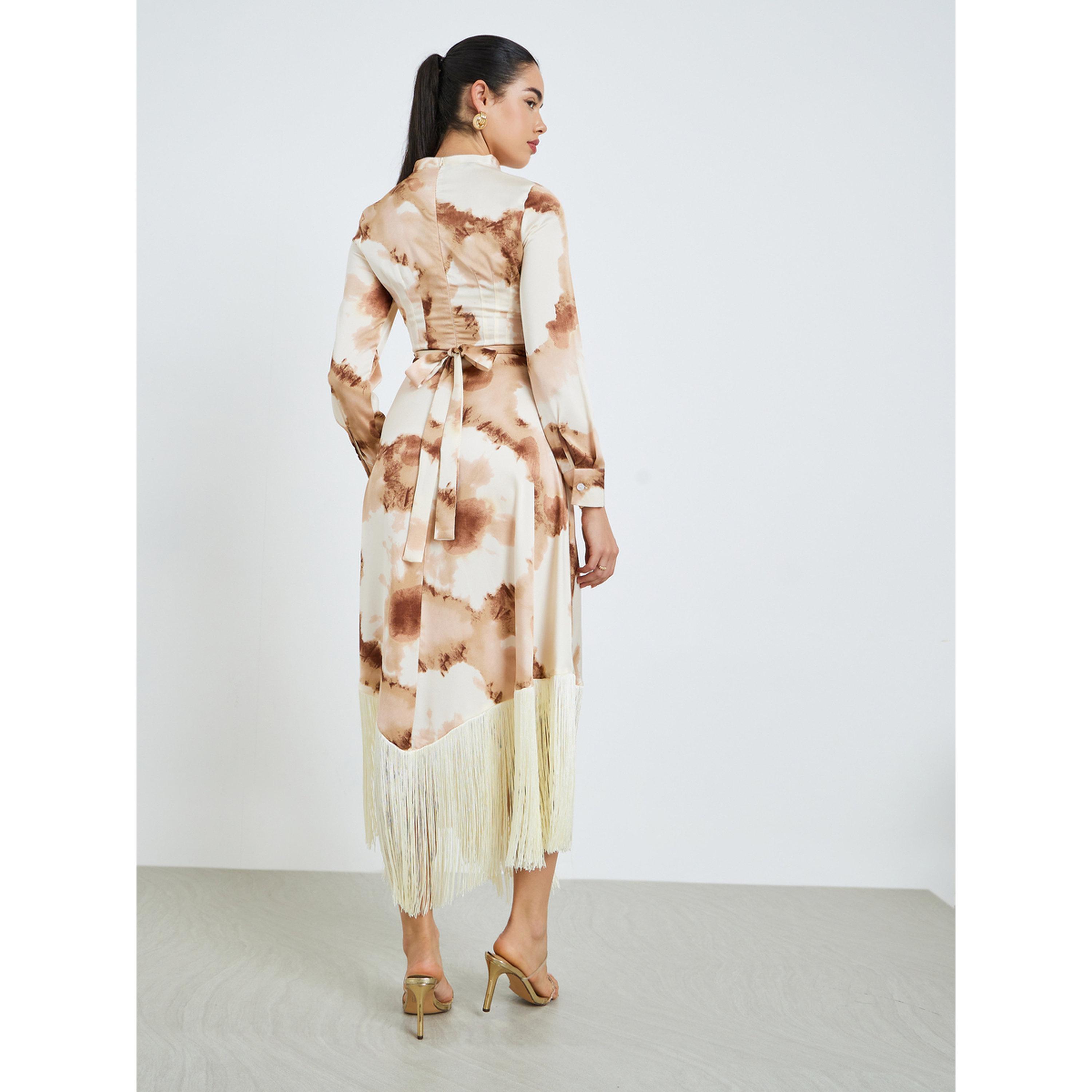 فستان طويل مطبوع بحافة شراشيب للنساء-women-clothing-dresses-image-4