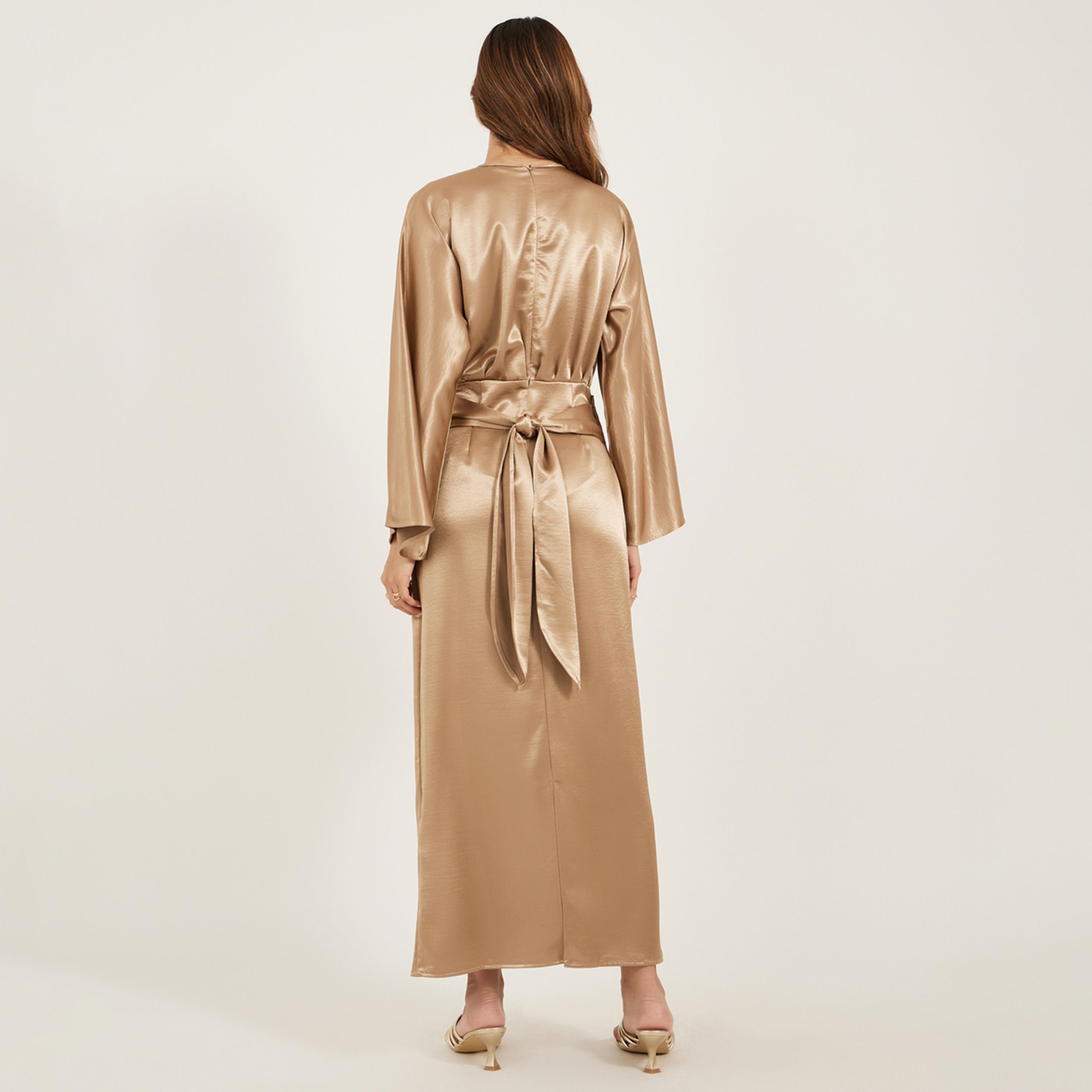 Styli Plain Long Sleeves Wrap Look A-Line Maxi Dress-women-clothing-dresses-image-5