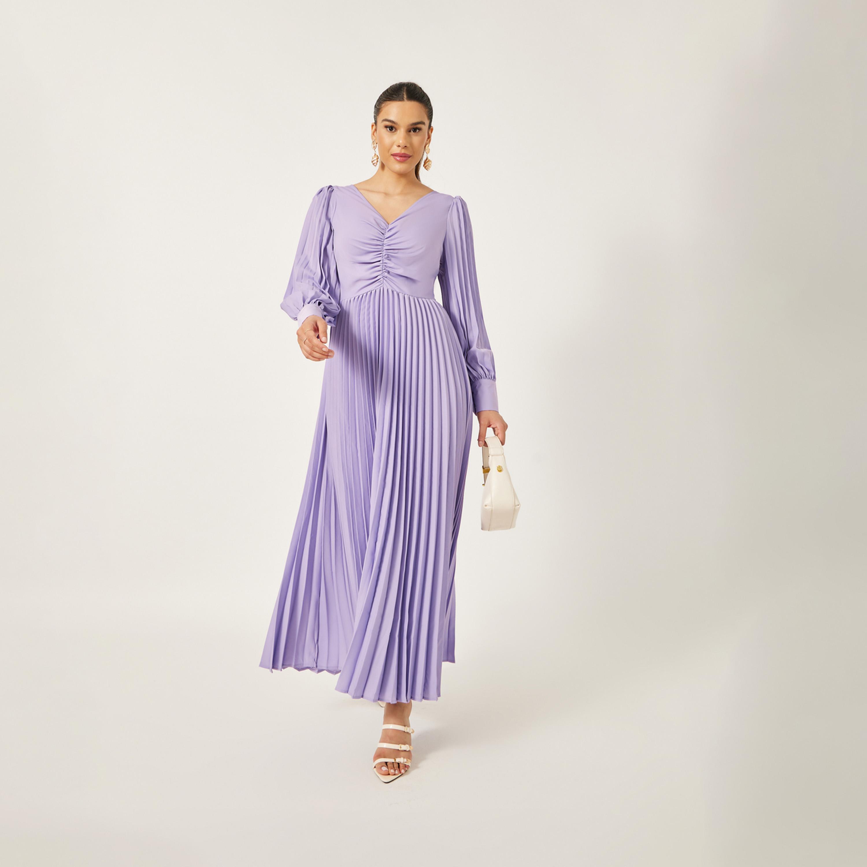 ستايلي - فستان ماكسي بقصّة A وأكمام منفوخة ومزين بكشكشة-women-clothing-dresses-image-1