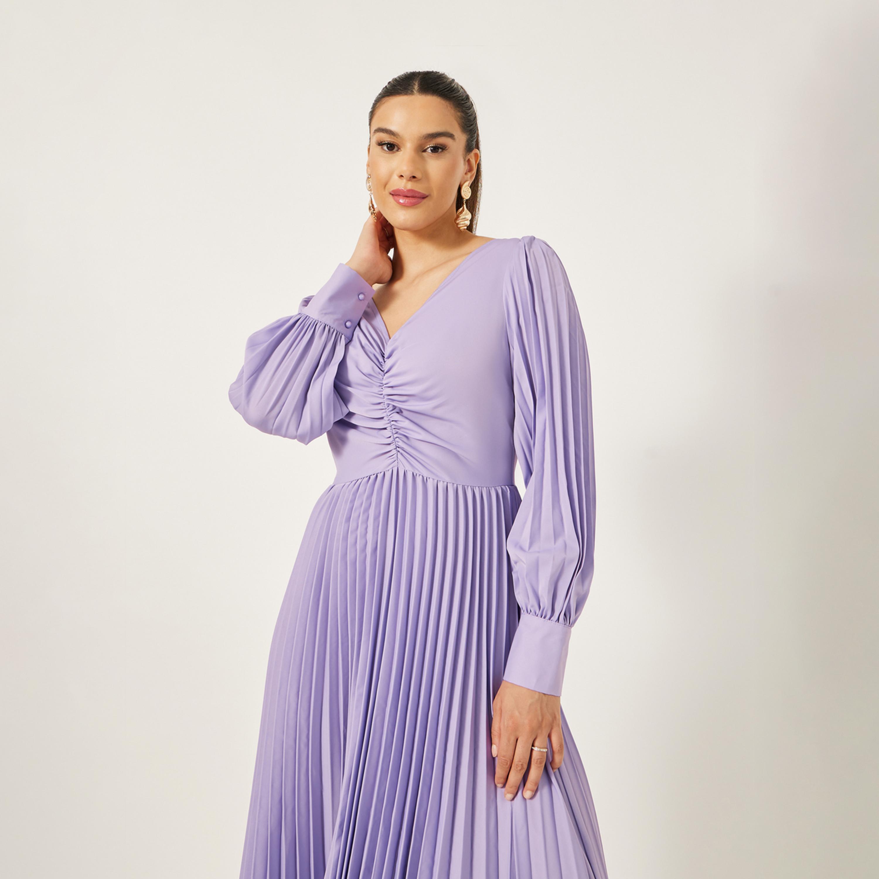 ستايلي - فستان ماكسي بقصّة A وأكمام منفوخة ومزين بكشكشة-women-clothing-dresses-image-3