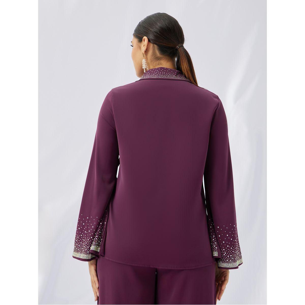 طقم منسق من بنطال بأرجل مستقيمة وبلوزة بحزام خصر-women-clothing-coordsets-image-4