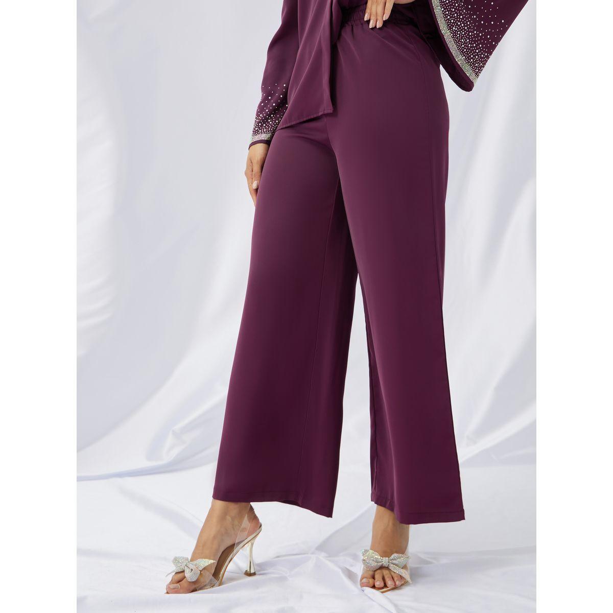 طقم منسق من بنطال بأرجل مستقيمة وبلوزة بحزام خصر-women-clothing-coordsets-image-5
