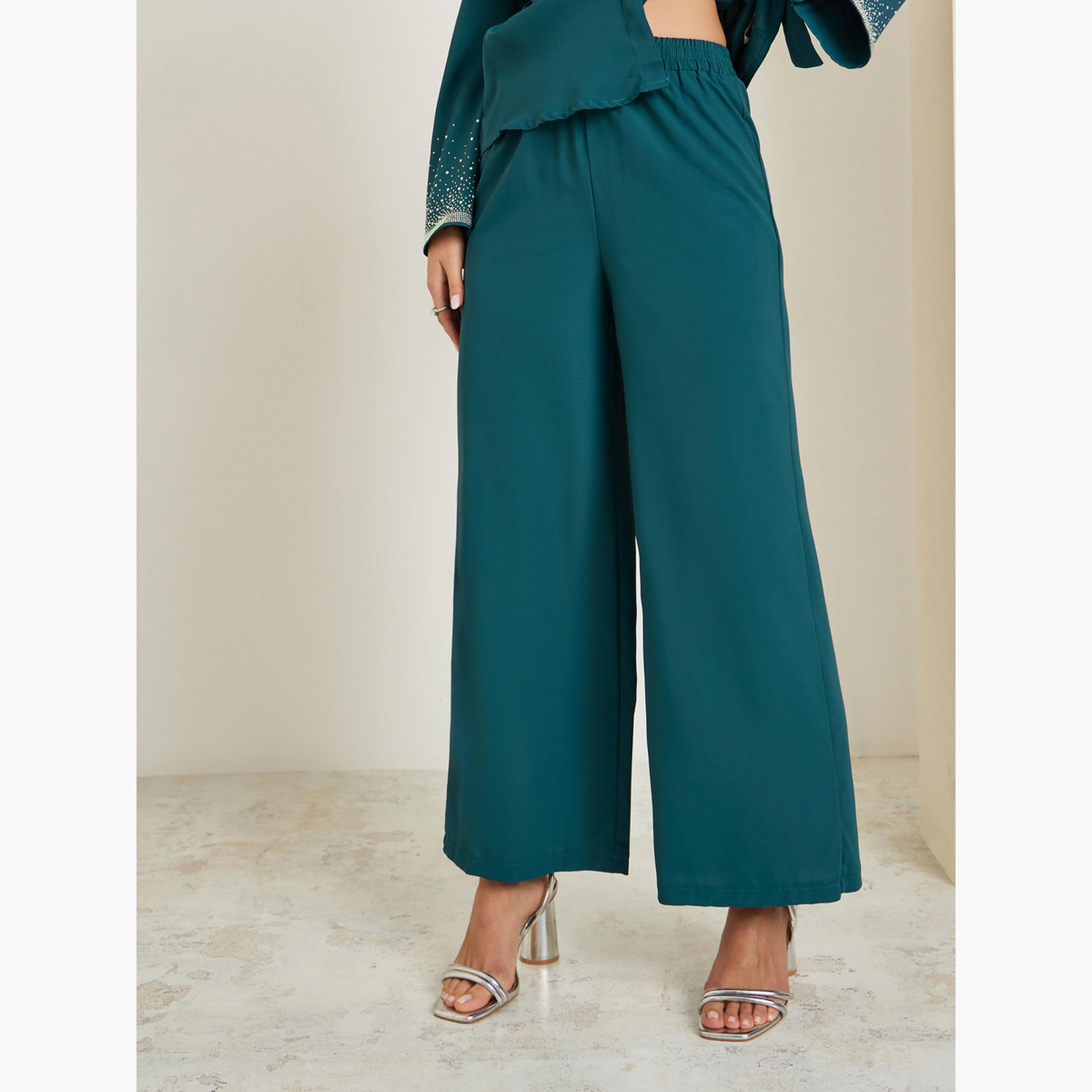 Styli Teal Embellished Shirt and Trousers Co-Ords-women-clothing-coordsets-image-6