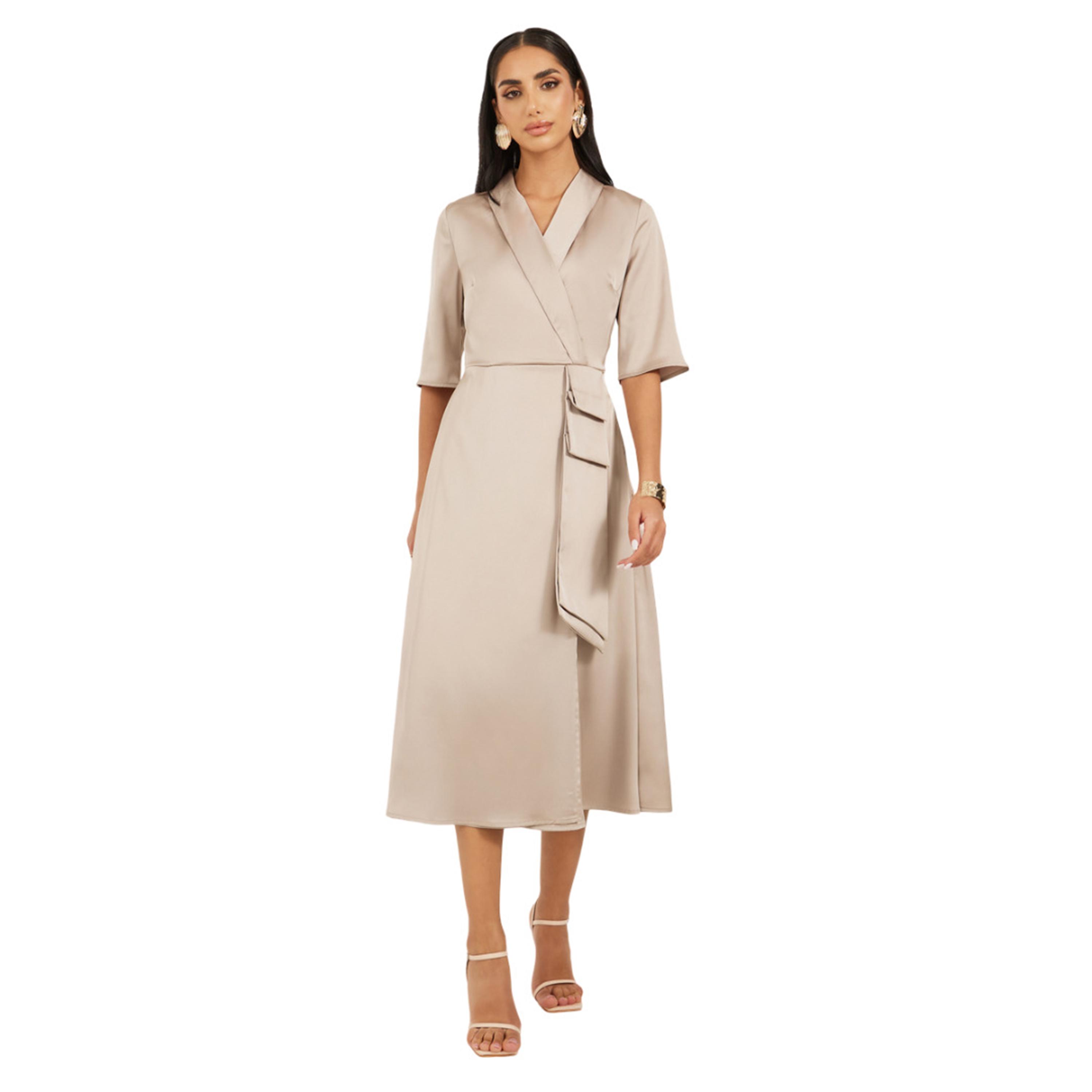 ستايلي - فستان متوسط الطول بأكمام قصيرة وبليزر-women-clothing-dresses-image-2