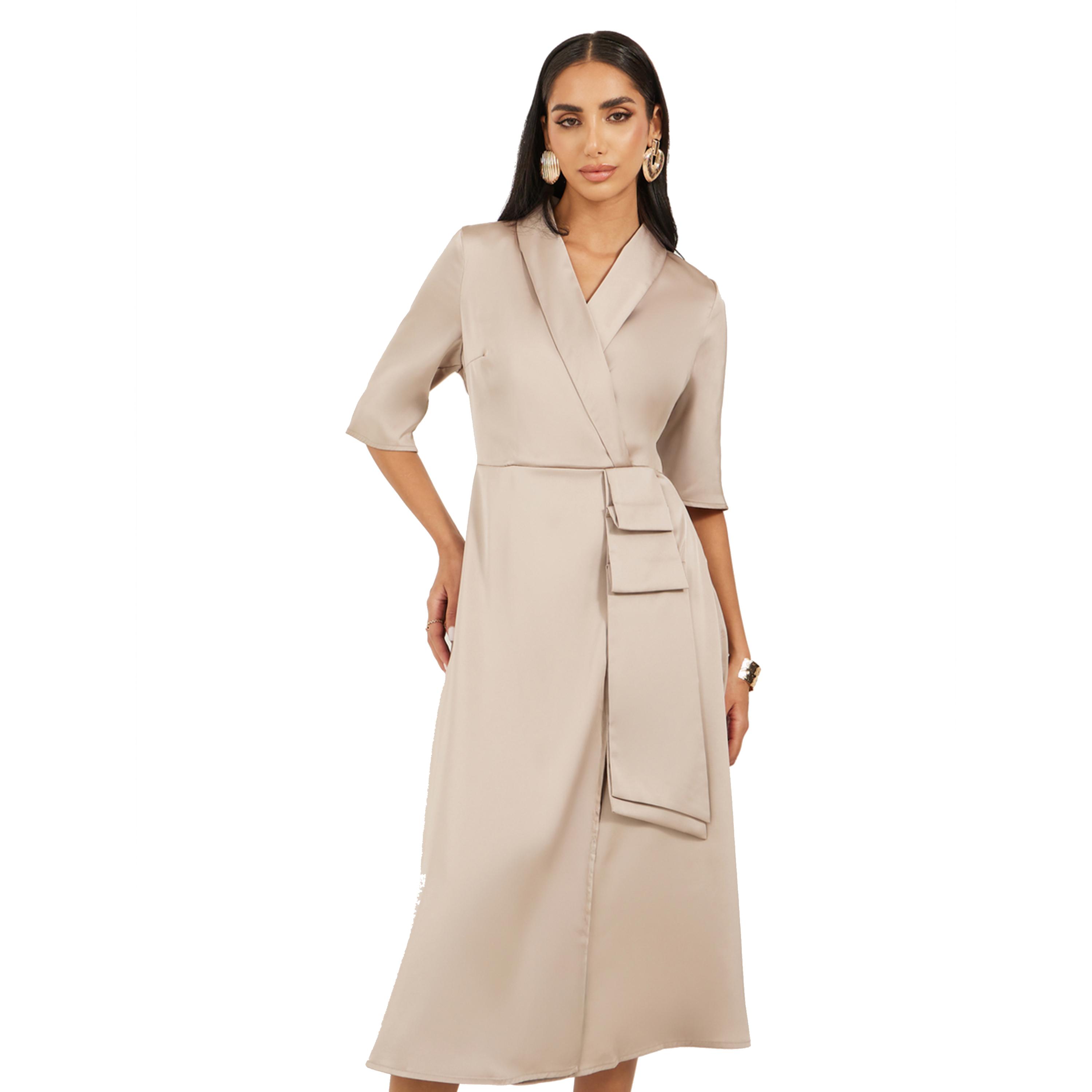 ستايلي - فستان متوسط الطول بأكمام قصيرة وبليزر-women-clothing-dresses-image-3