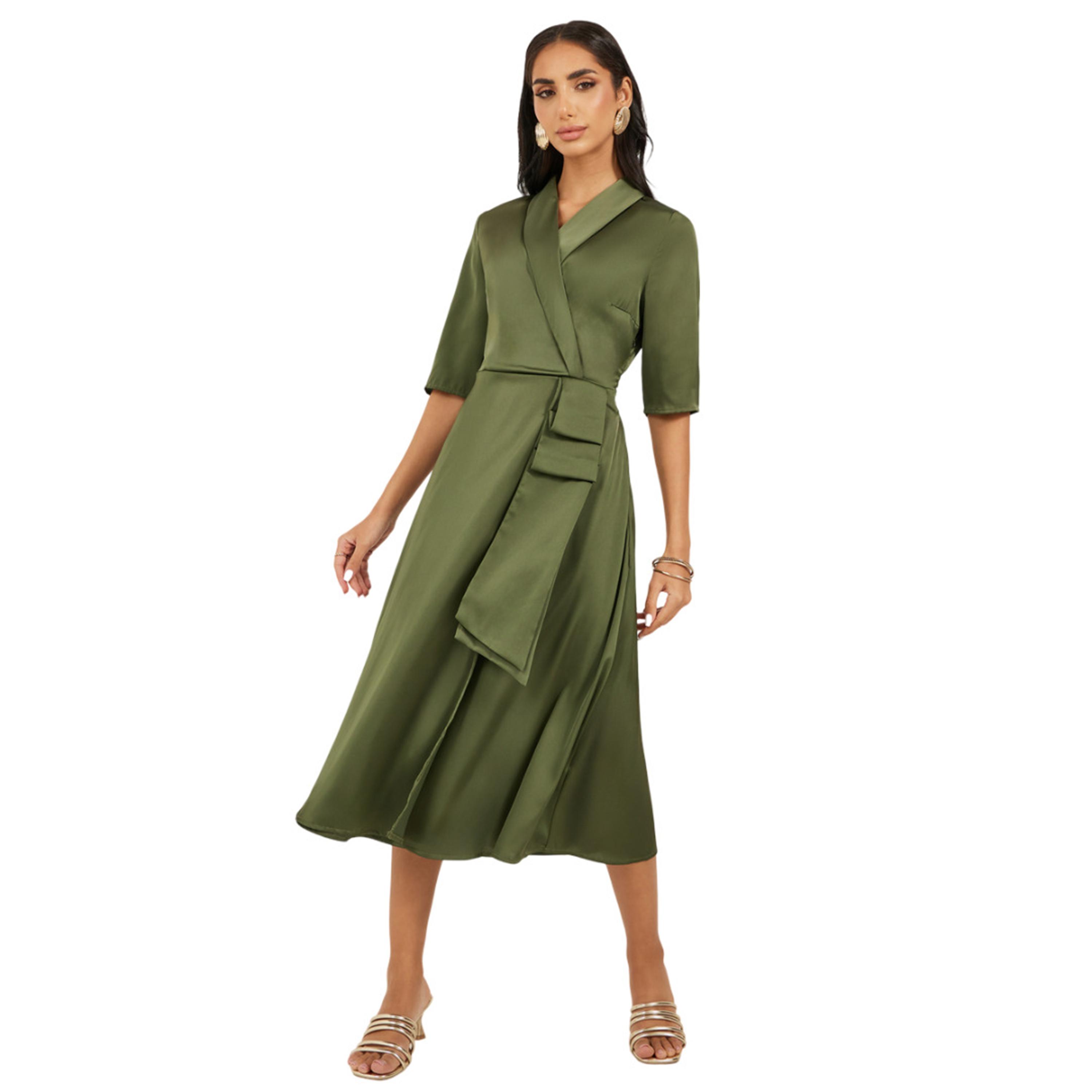 ستايلي - فستان متوسط الطول بأكمام قصيرة وبليزر-women-clothing-dresses-image-1