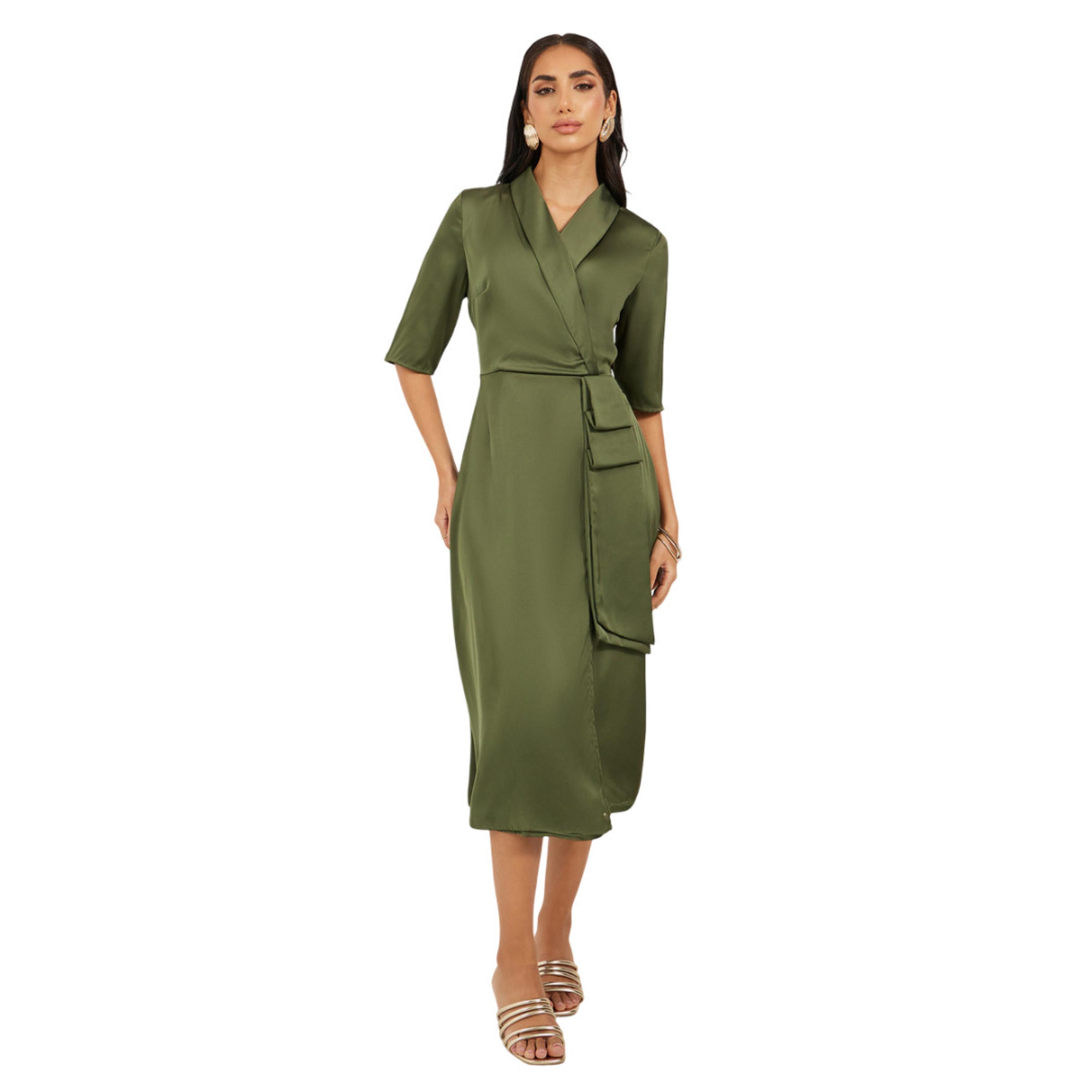 ستايلي - فستان متوسط الطول بأكمام قصيرة وبليزر-women-clothing-dresses-image-2