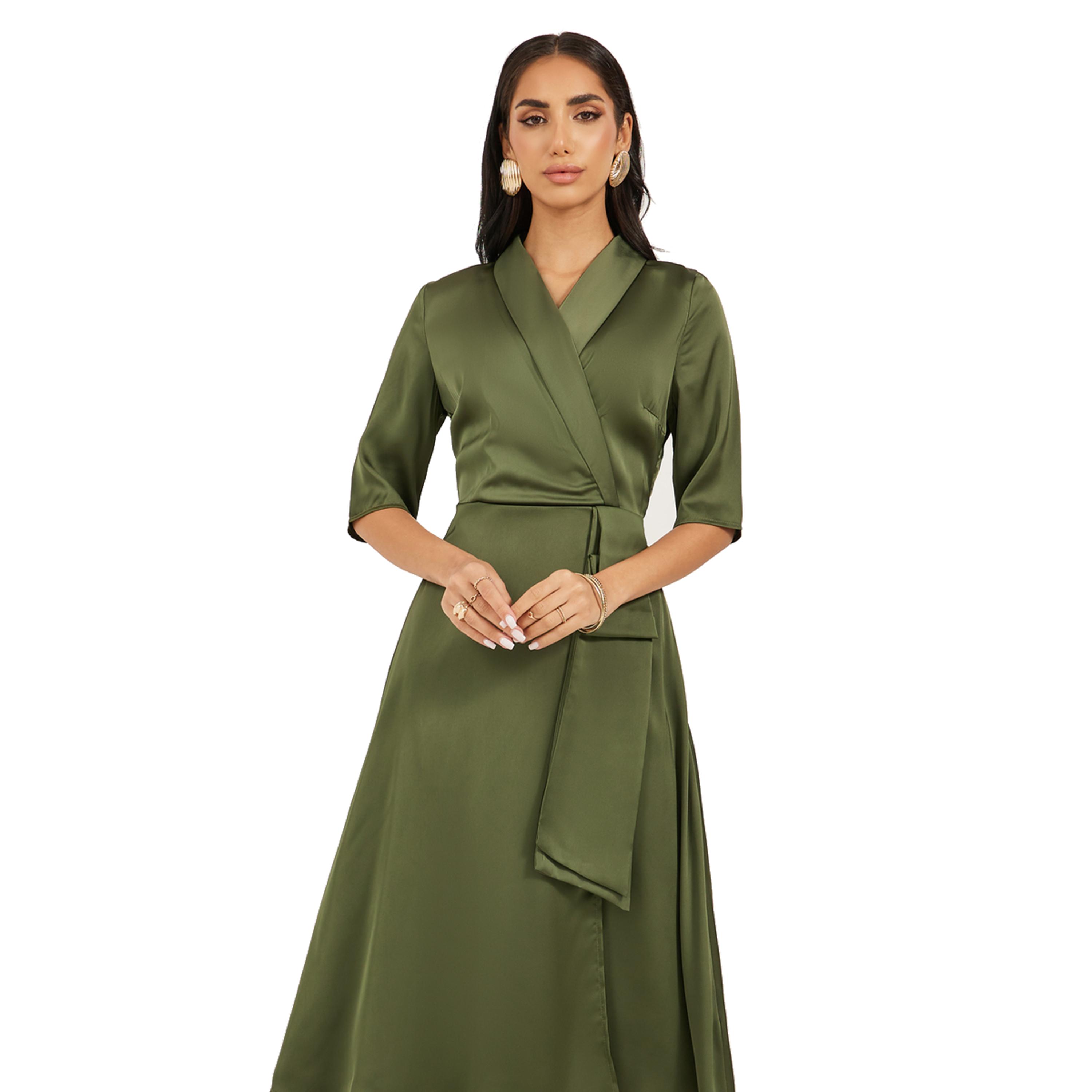 ستايلي - فستان متوسط الطول بأكمام قصيرة وبليزر-women-clothing-dresses-image-3