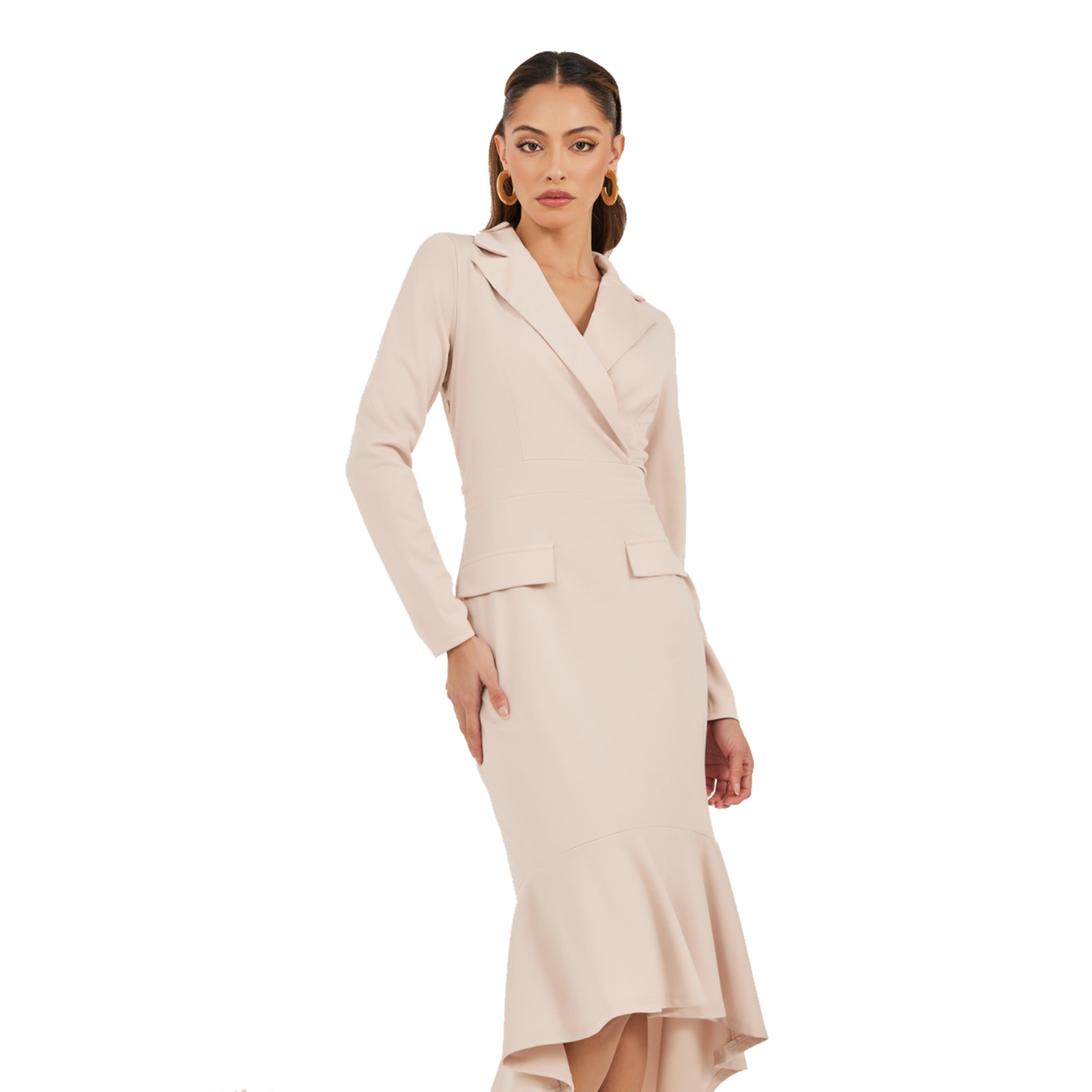 ستايلي - فستان متوسط الطول بأكمام طويلة وبليزر-women-clothing-dresses-image-3