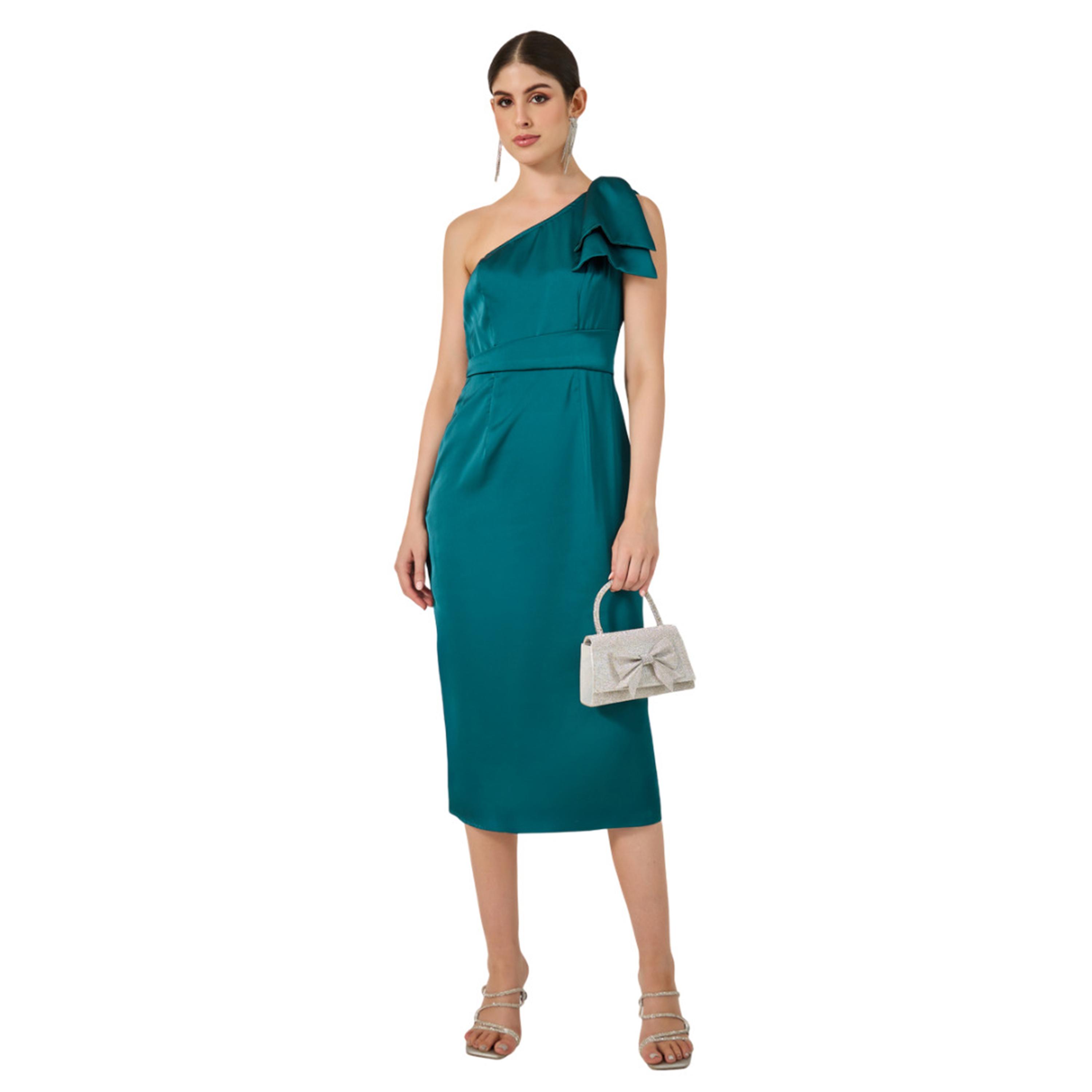 ستايلي -  فستان ميدي بدون أكمام مع فيونكة من الساتان-women-clothing-dresses-image-1