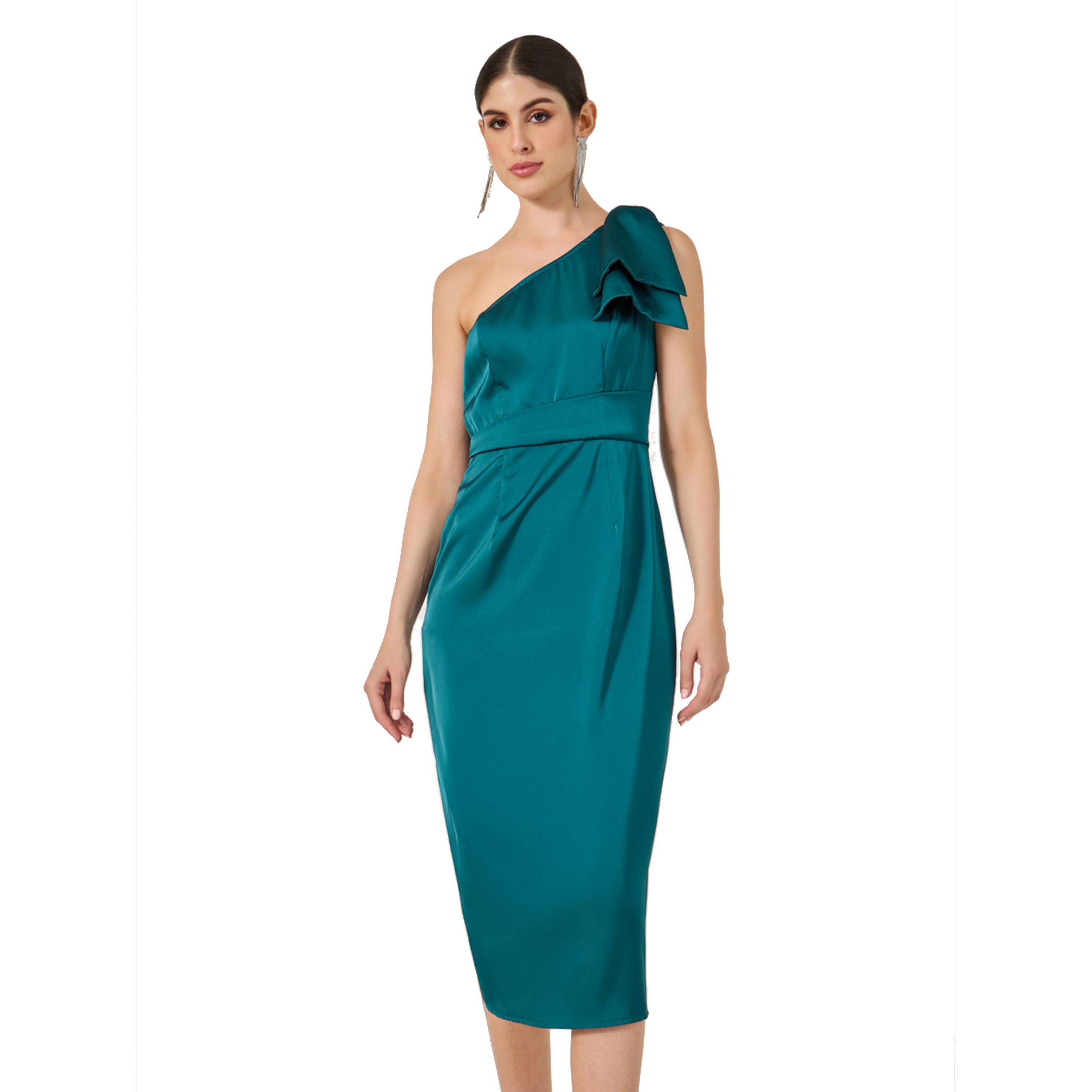 ستايلي -  فستان ميدي بدون أكمام مع فيونكة من الساتان-women-clothing-dresses-image-4