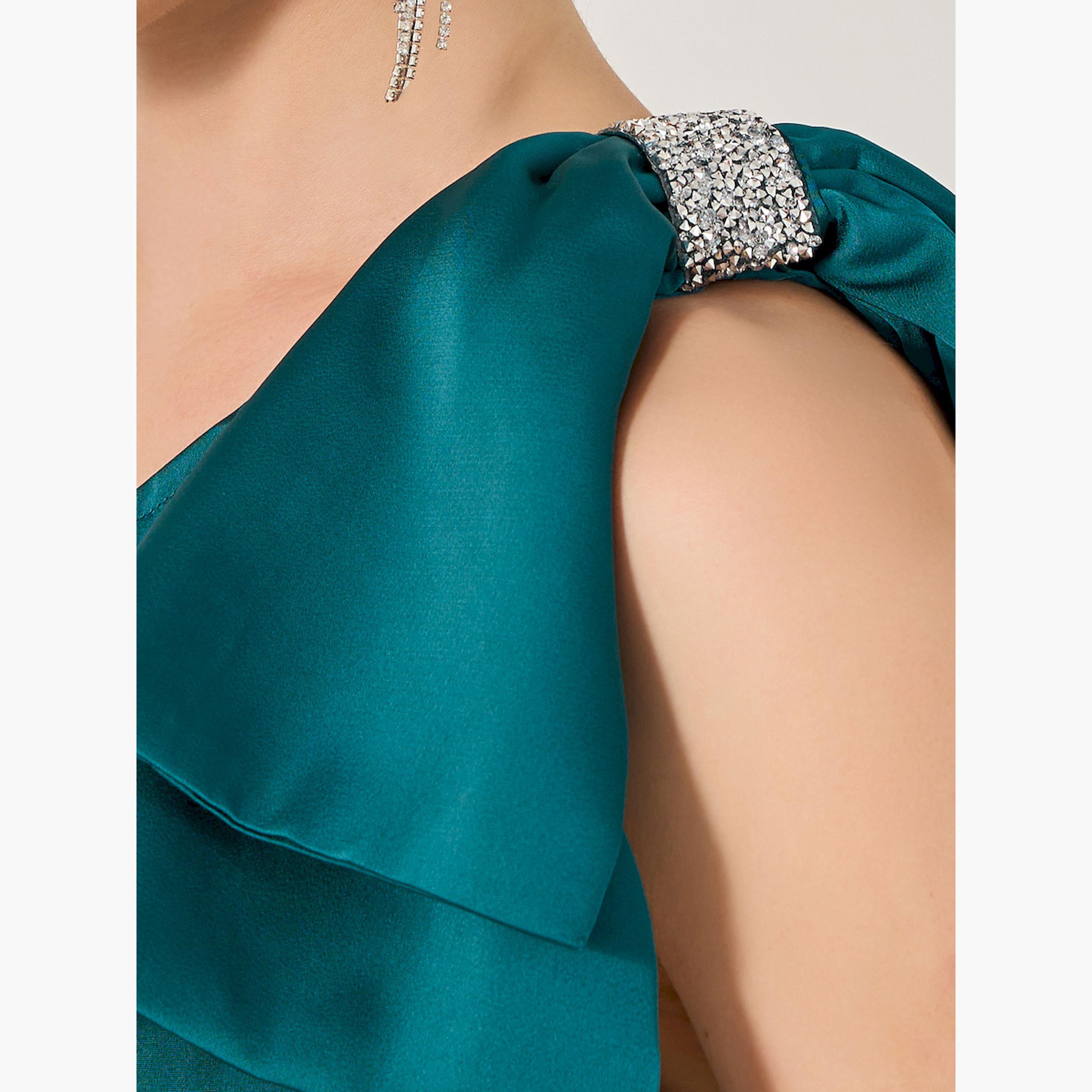 ستايلي -  فستان ميدي بدون أكمام مع فيونكة من الساتان-women-clothing-dresses-image-5