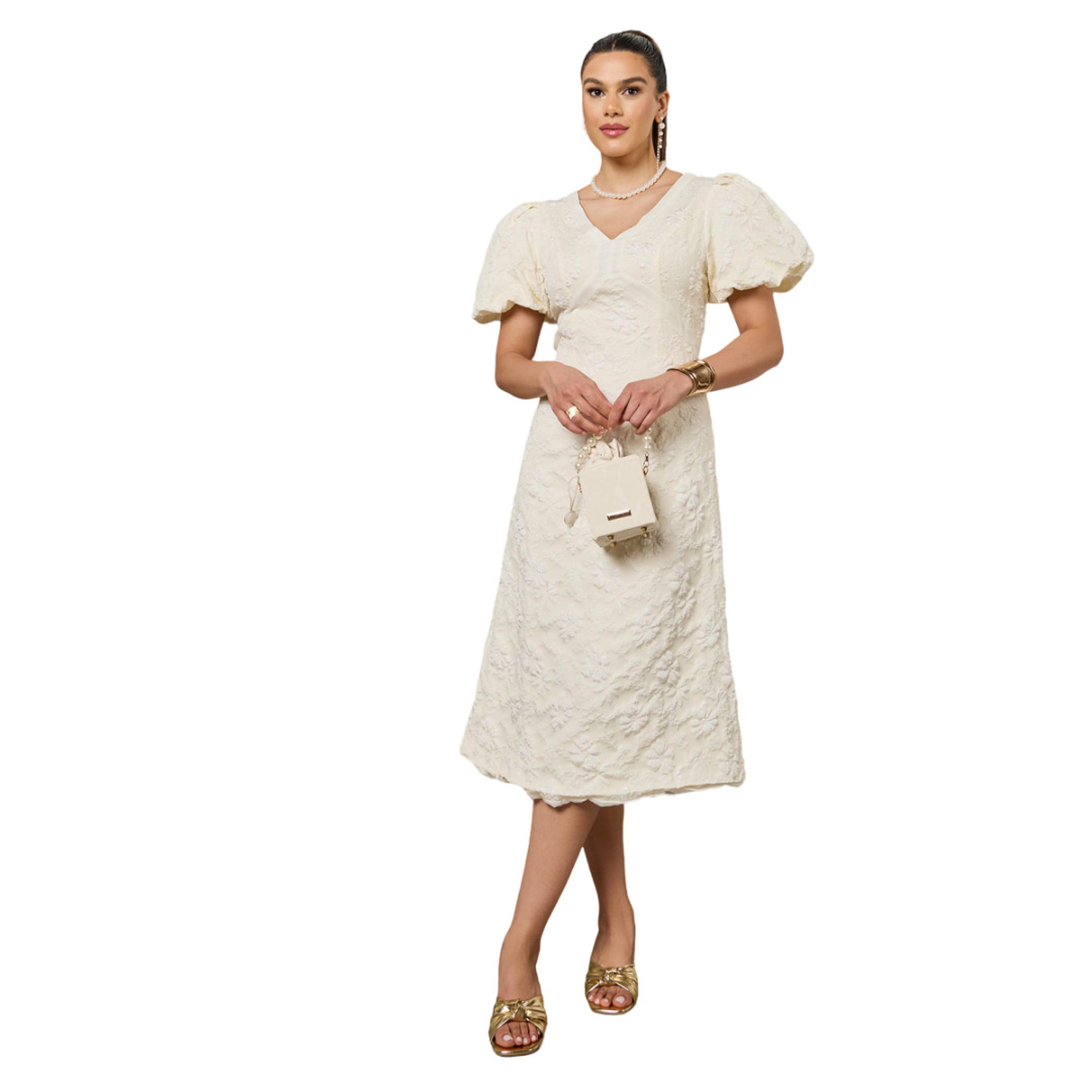 Styli Floral Embossed Puff Sleeves A-Line Midi Dress-women-clothing-dresses-image-2