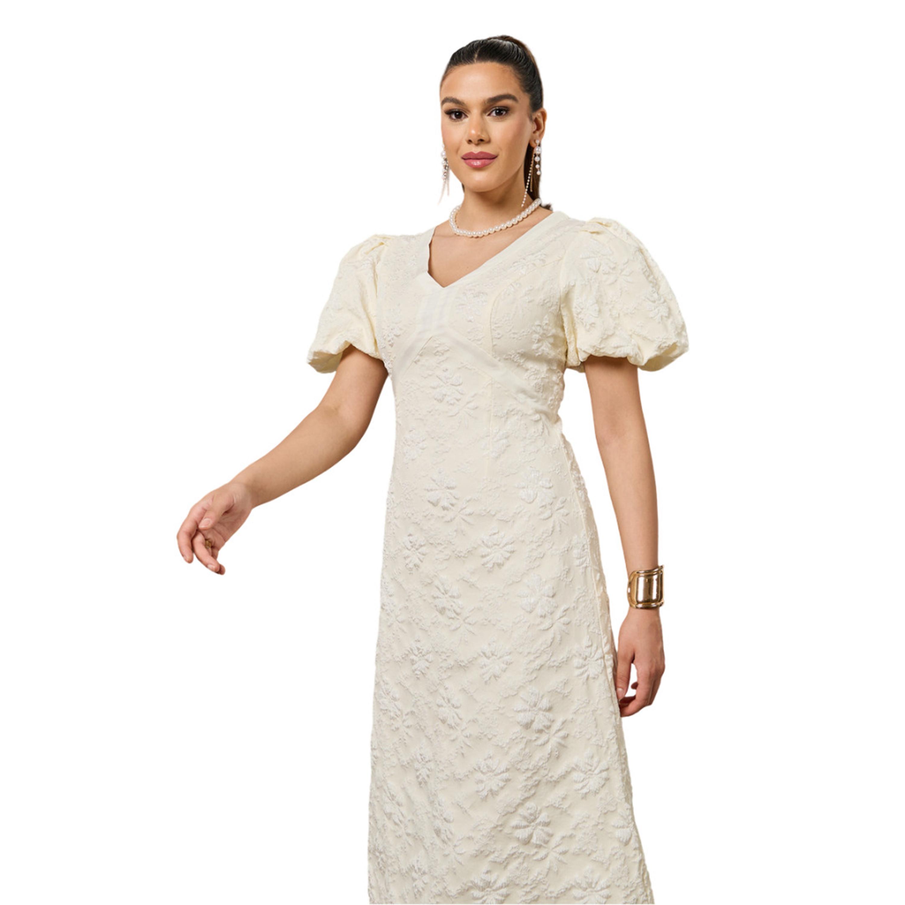 Styli Floral Embossed Puff Sleeves A-Line Midi Dress-women-clothing-dresses-image-3