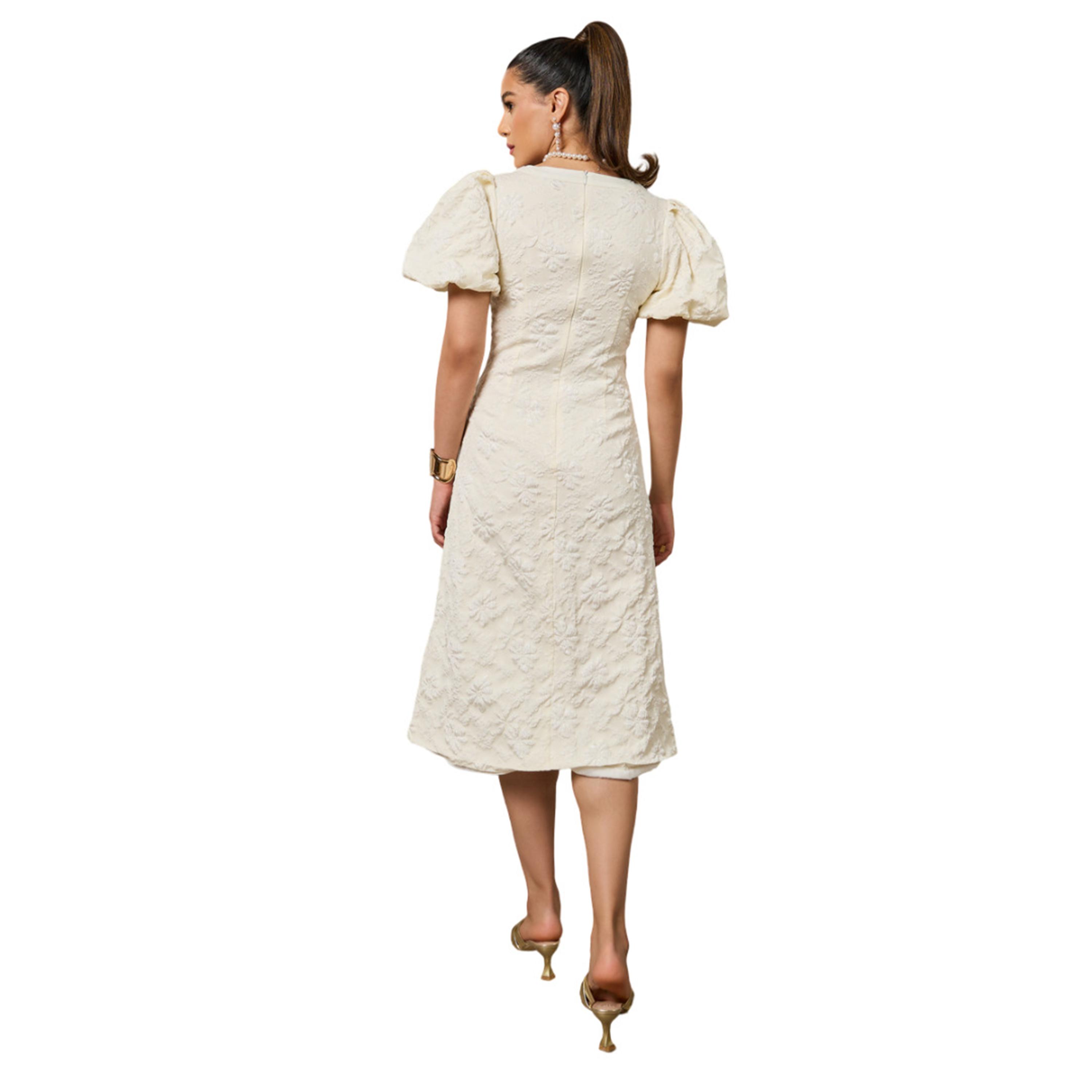 ستايلي - فستان ميدي بأكمام منتفخة ومزين بالورود-women-clothing-dresses-image-5