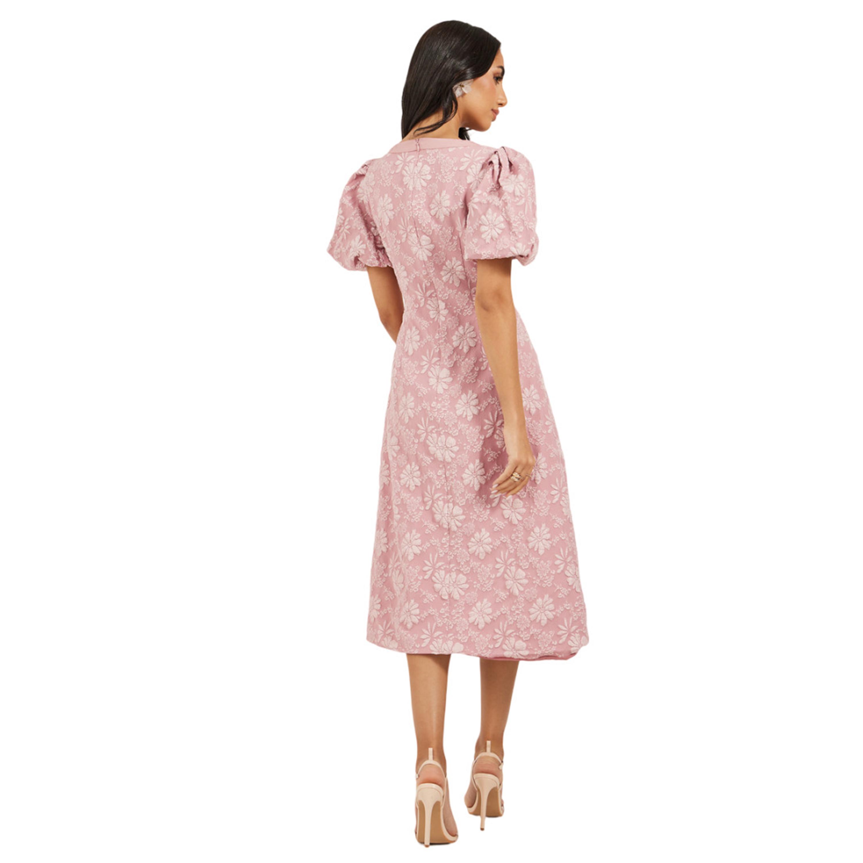 ستايلي - فستان ميدي بأكمام منتفخة ومزين بالورود-women-clothing-dresses-image-5