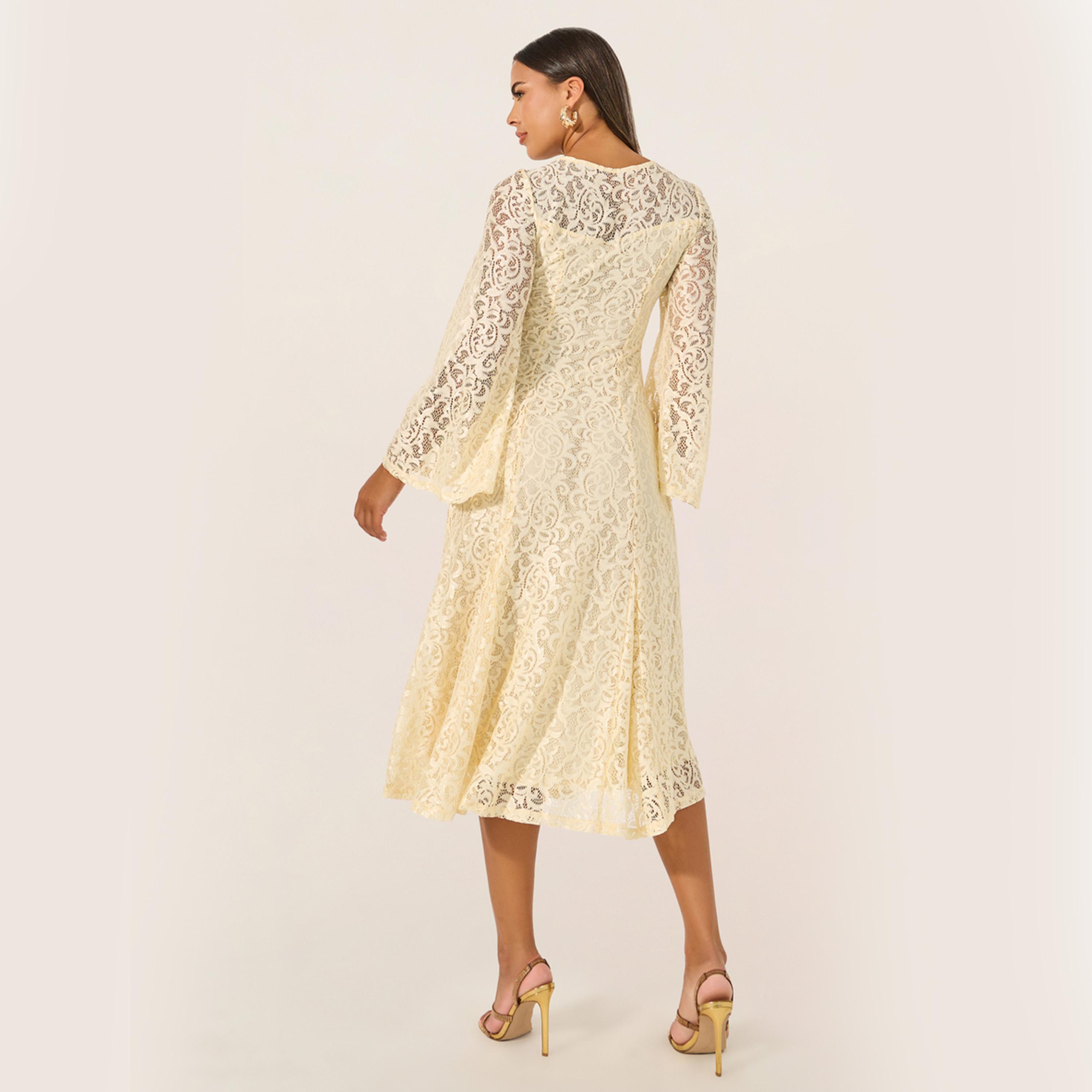 Styli Solid Lace Bell Sleeves A-Line Midi Dress-women-clothing-dresses-image-5