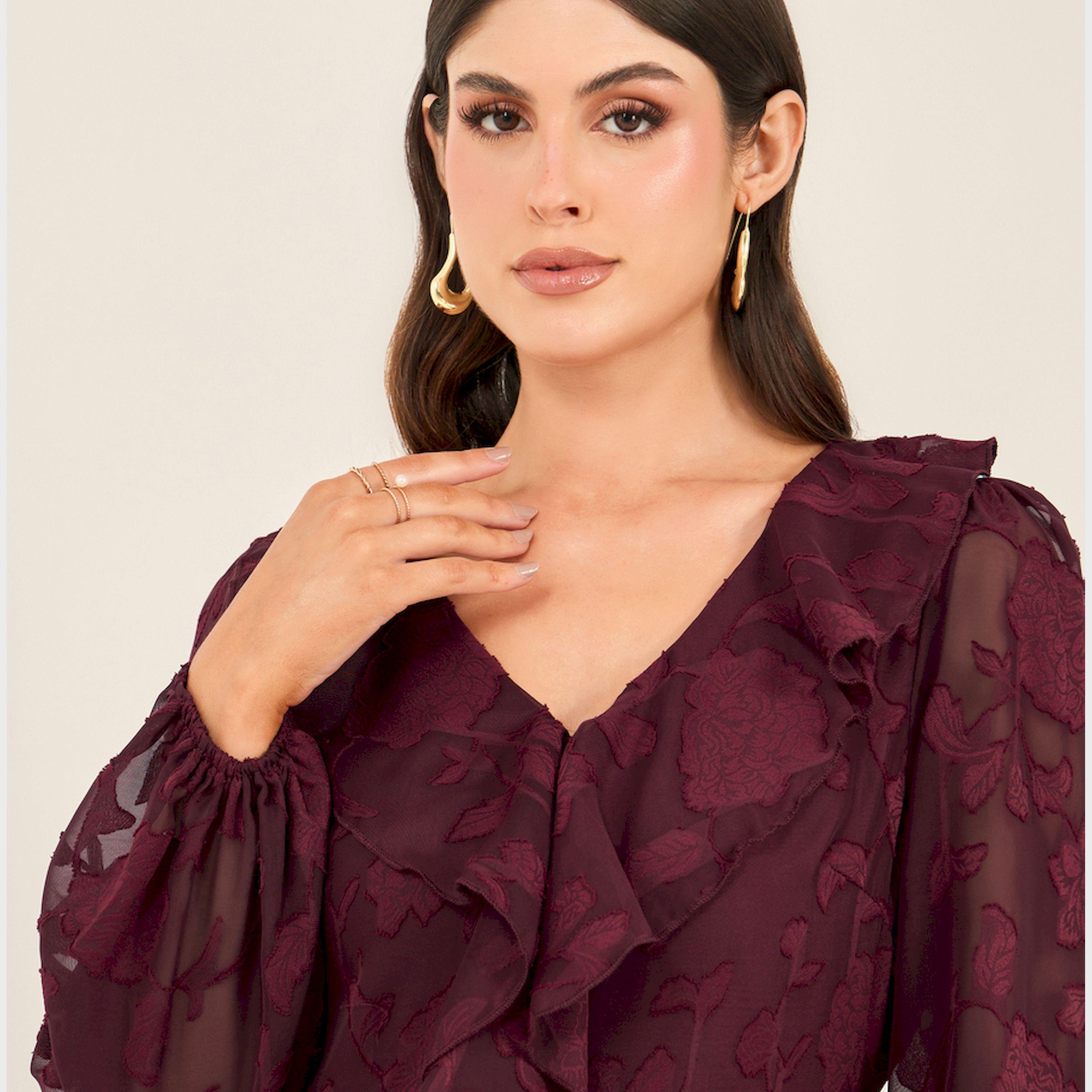 Styli Textured Ruffled Lace Detail A-Line Maxi Dress-women-clothing-dresses-image-4