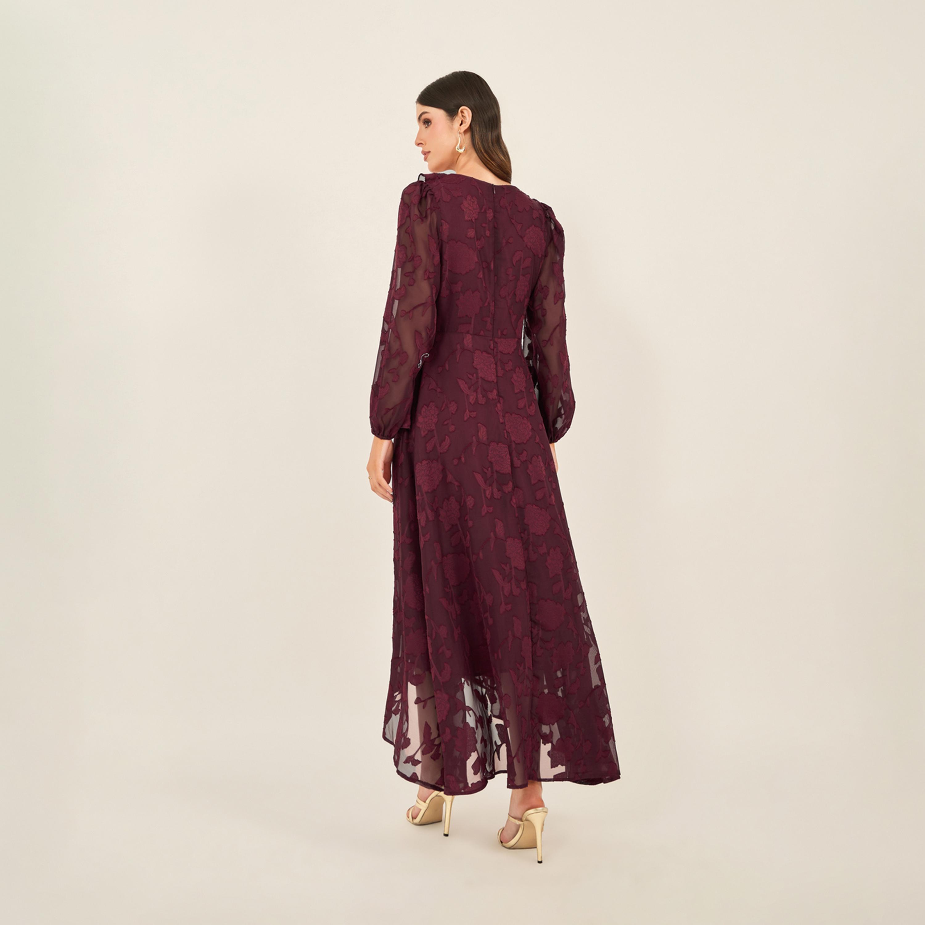 Styli Textured Ruffled Lace Detail A-Line Maxi Dress-women-clothing-dresses-image-6