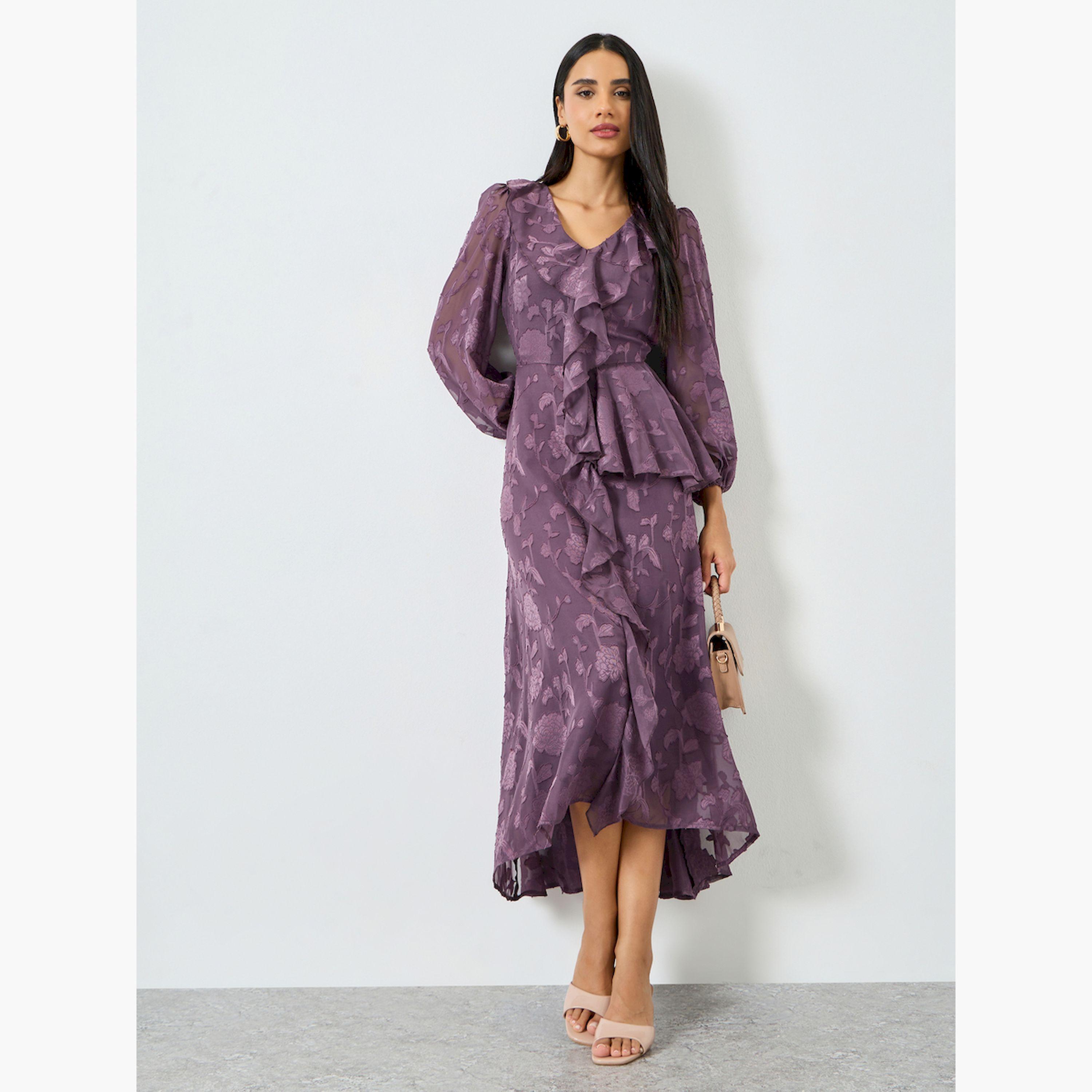Styli Purple Ruffle Detail Long Sleeves Maxi Dress-women-clothing-dresses-image-3