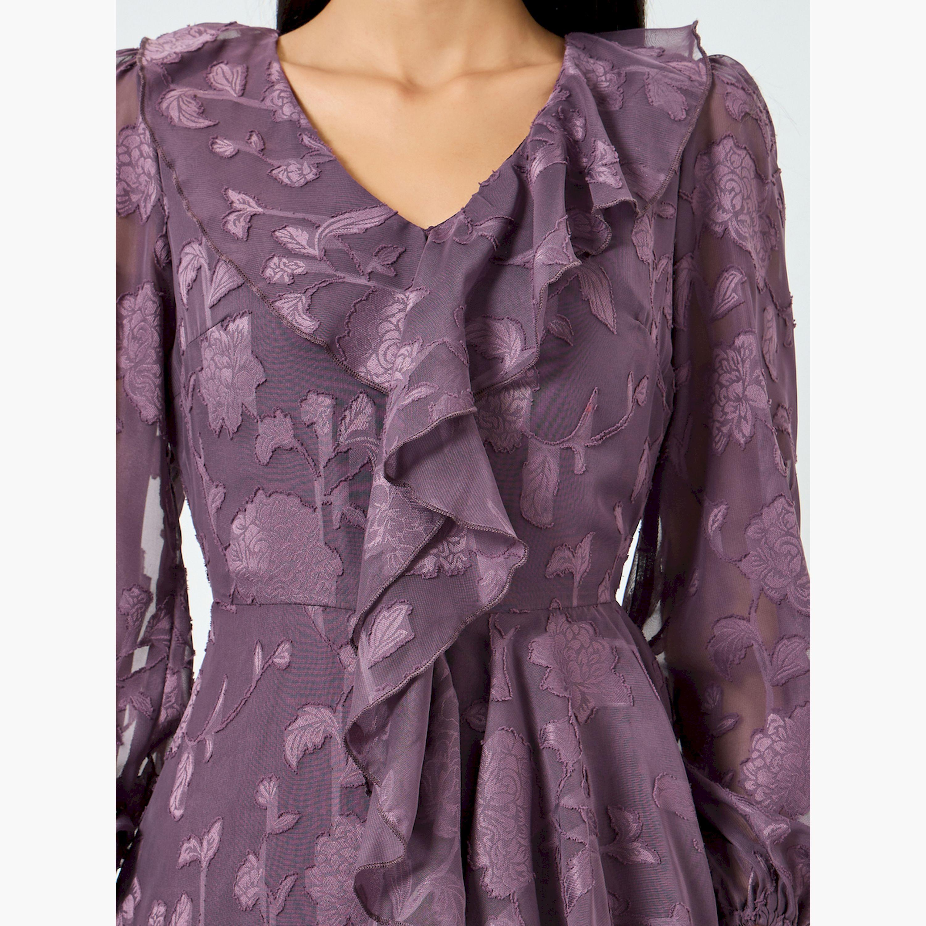فستان طويل أرجواني بأكمام طويلة وتفاصيل كشكش-women-clothing-dresses-image-5