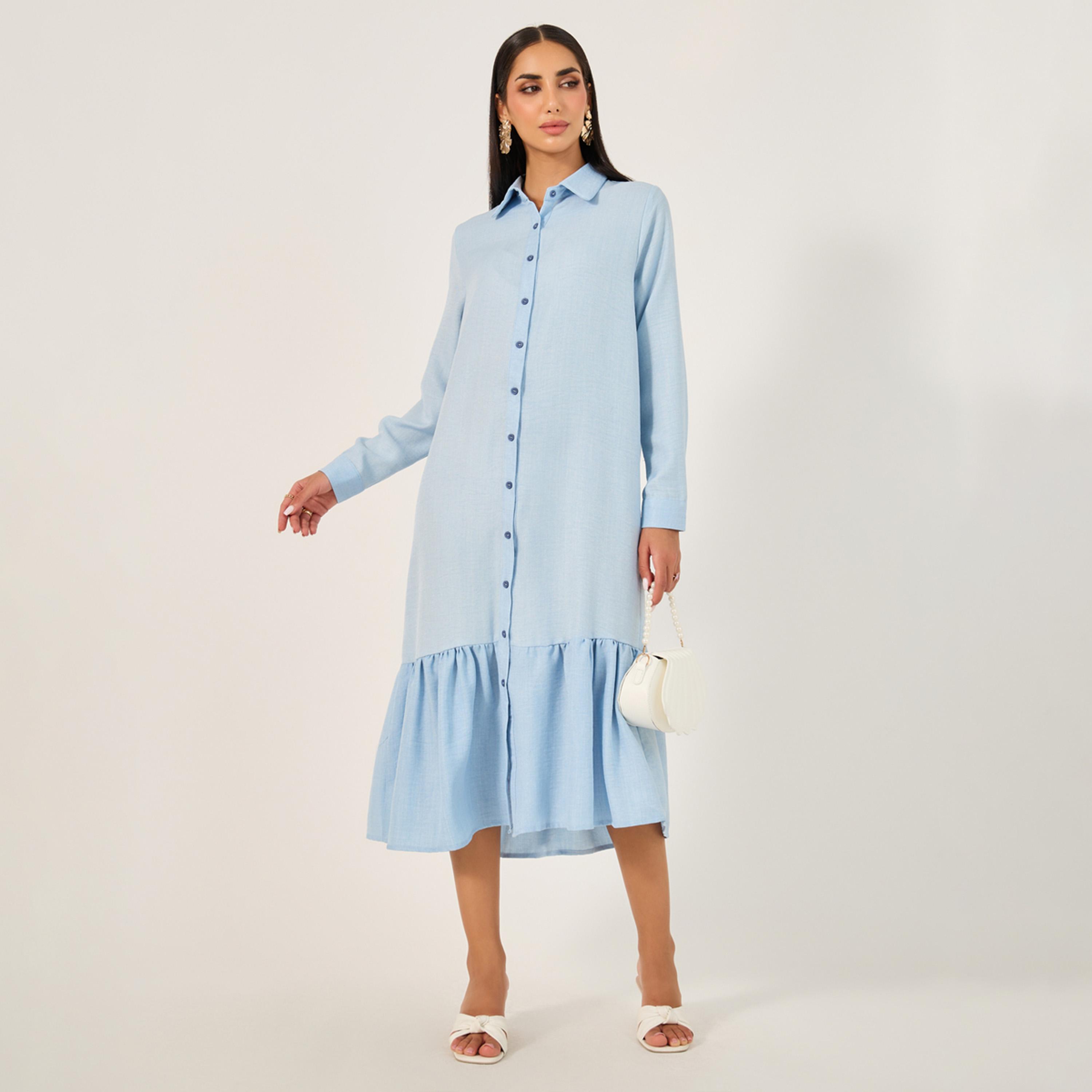 Styli Plain Long Sleeves Shirt Midi Dress-women-clothing-dresses-image-1